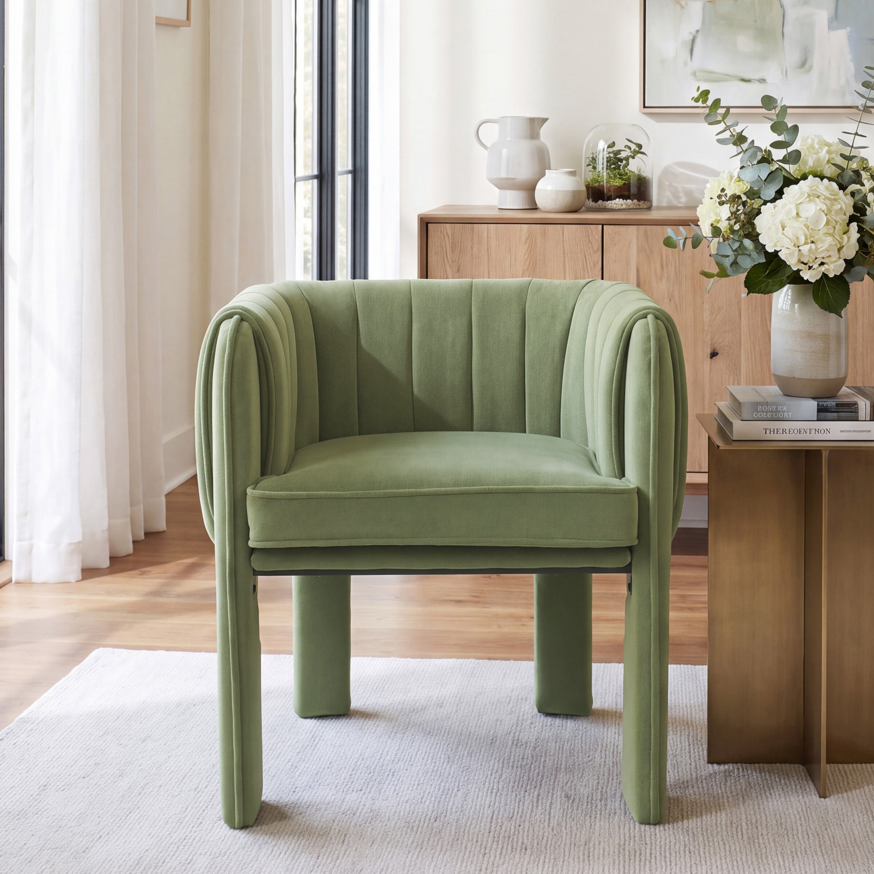 Modern Channel Tufted Velvet Accent Chair with Wrapped Legs