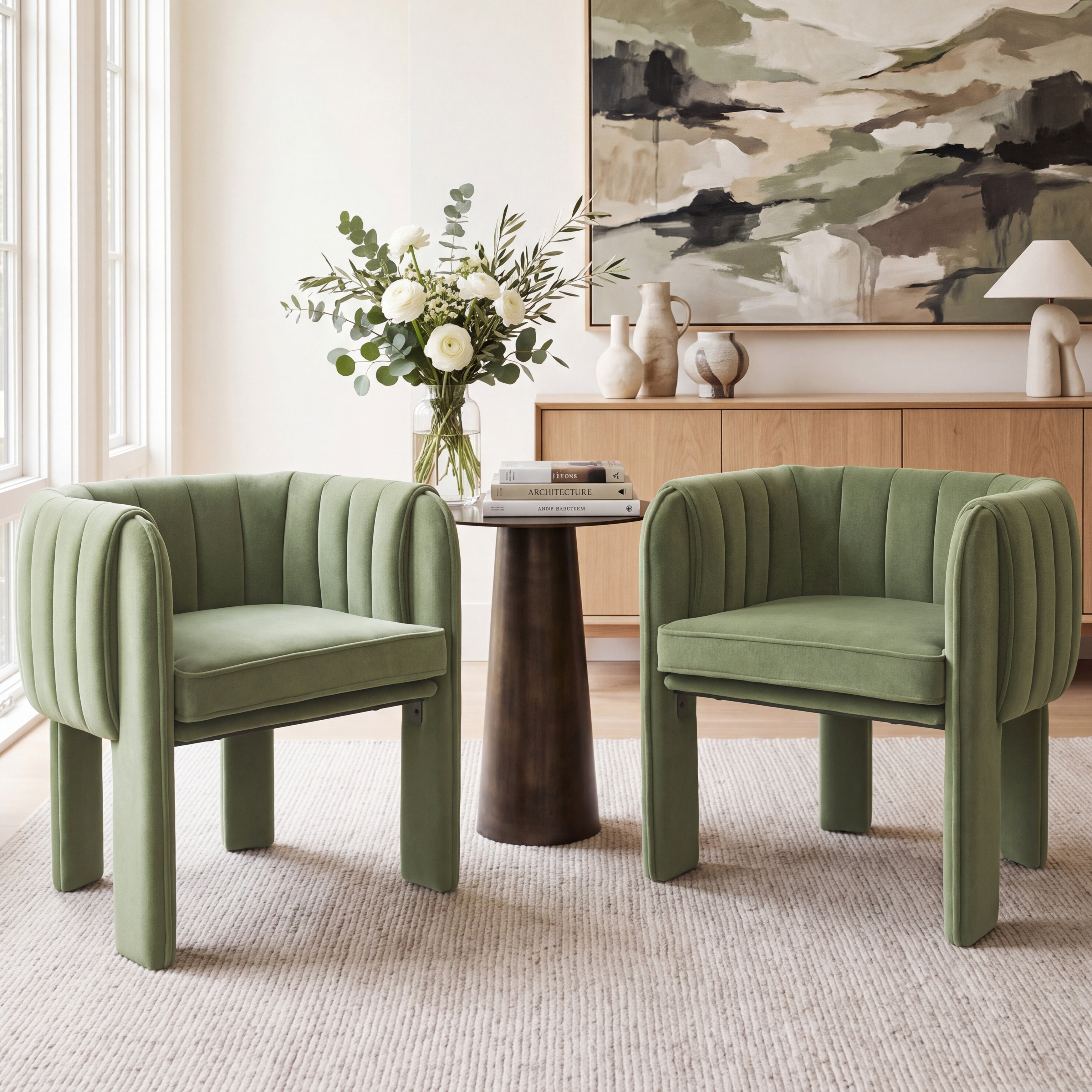Modern Channel Tufted Velvet Accent Chair with Wrapped Legs