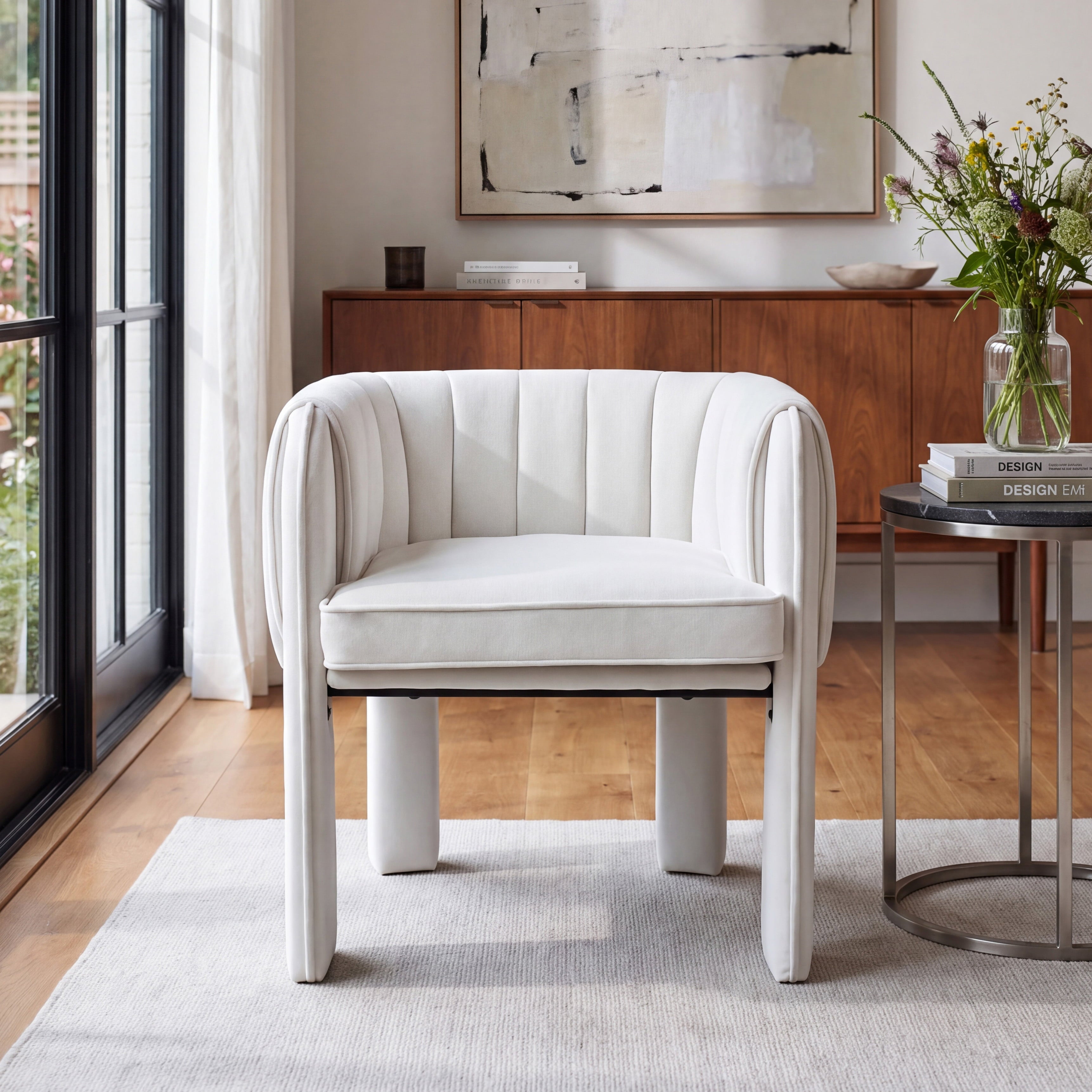Modern Channel Tufted Velvet Accent Chair with Wrapped Legs