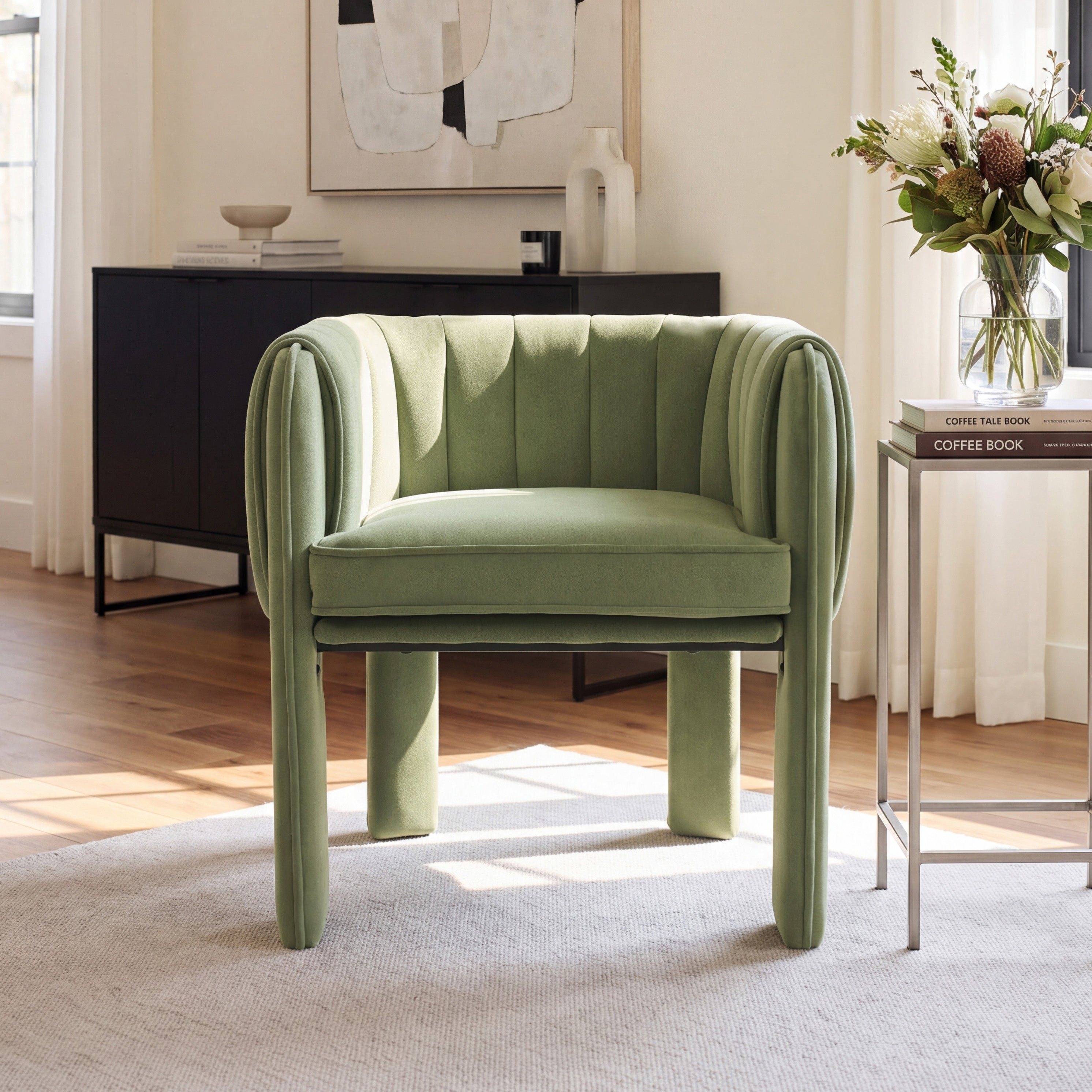Modern Channel Tufted Velvet Accent Chair with Wrapped Legs