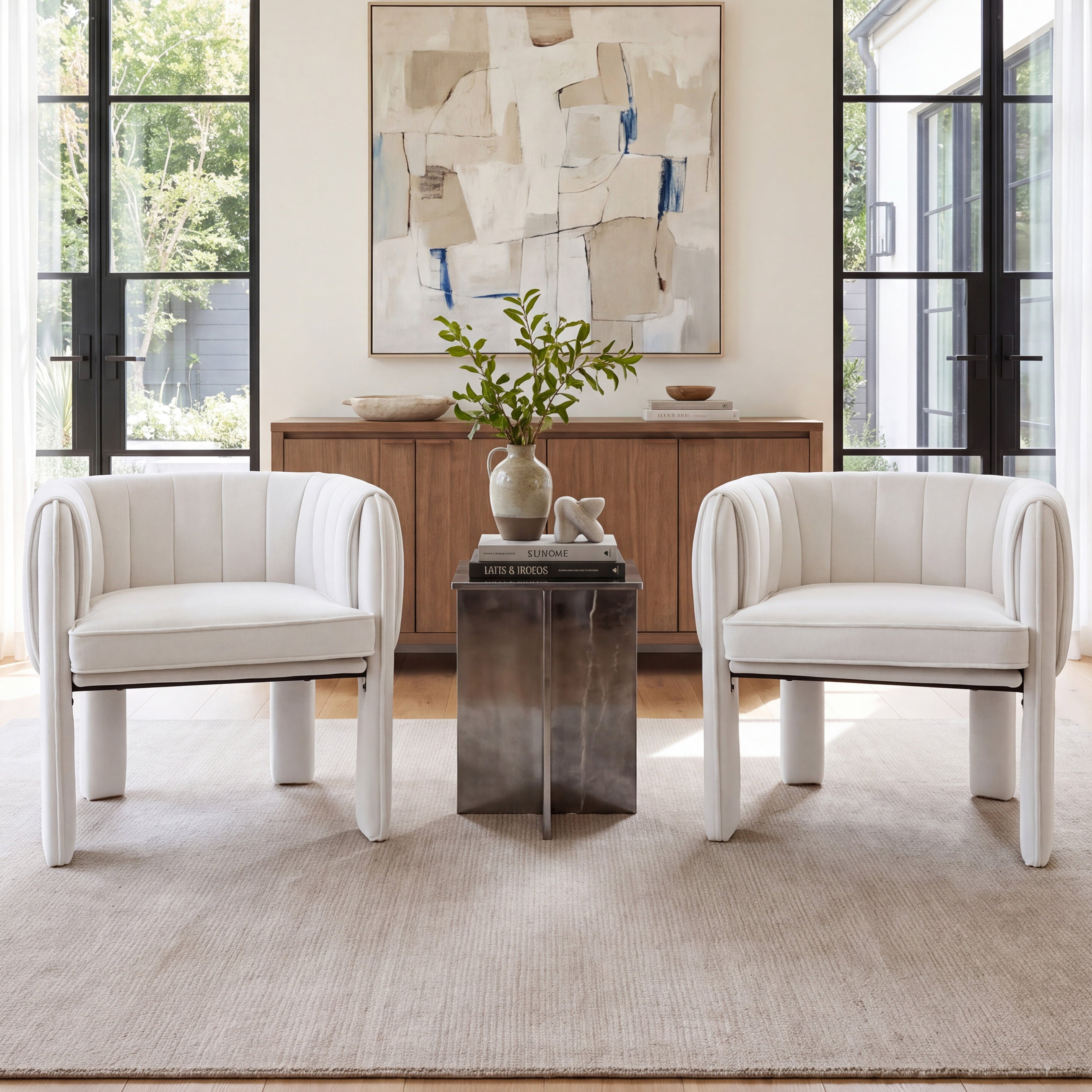 Modern Channel Tufted Velvet Accent Chair with Wrapped Legs