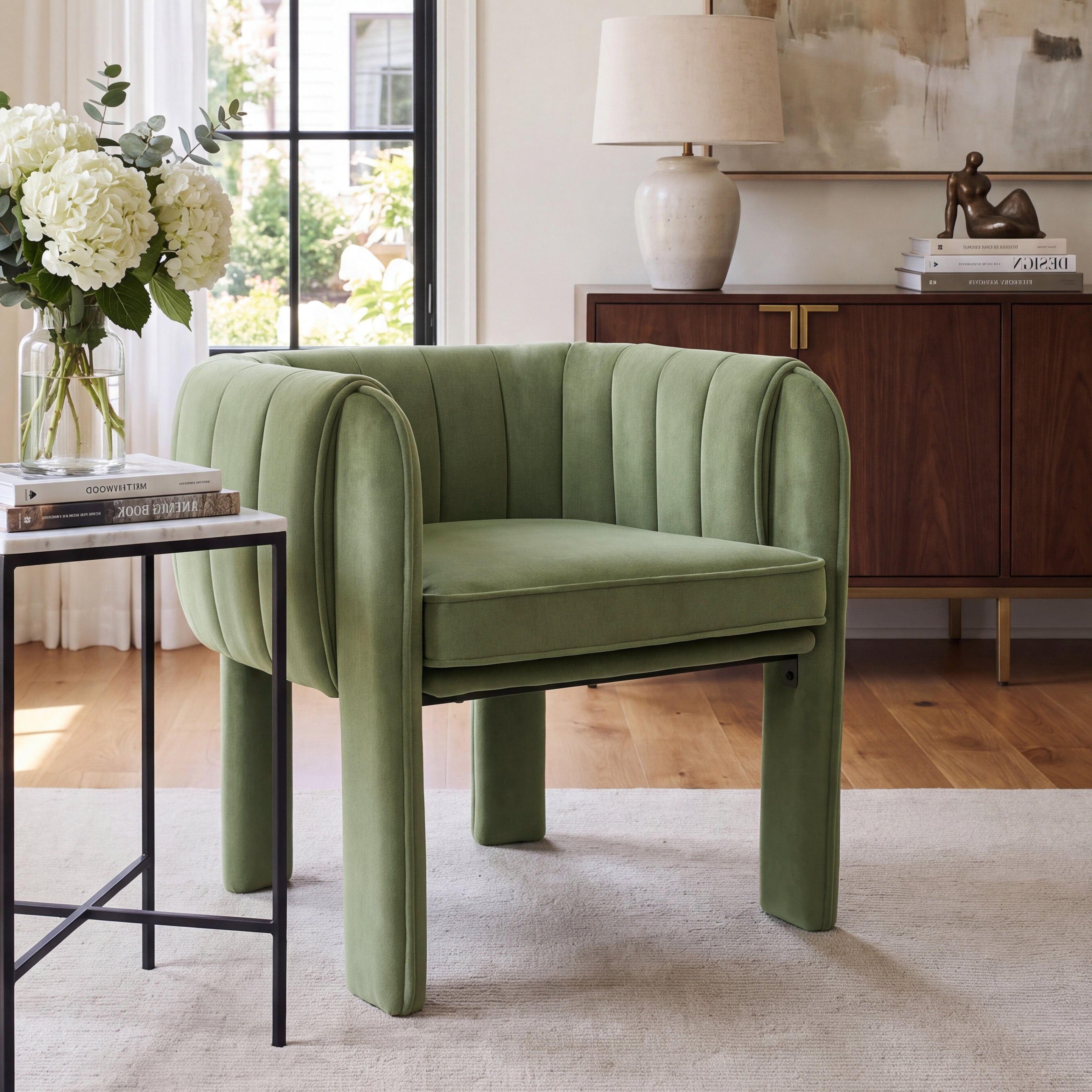 Modern Channel Tufted Velvet Accent Chair with Wrapped Legs
