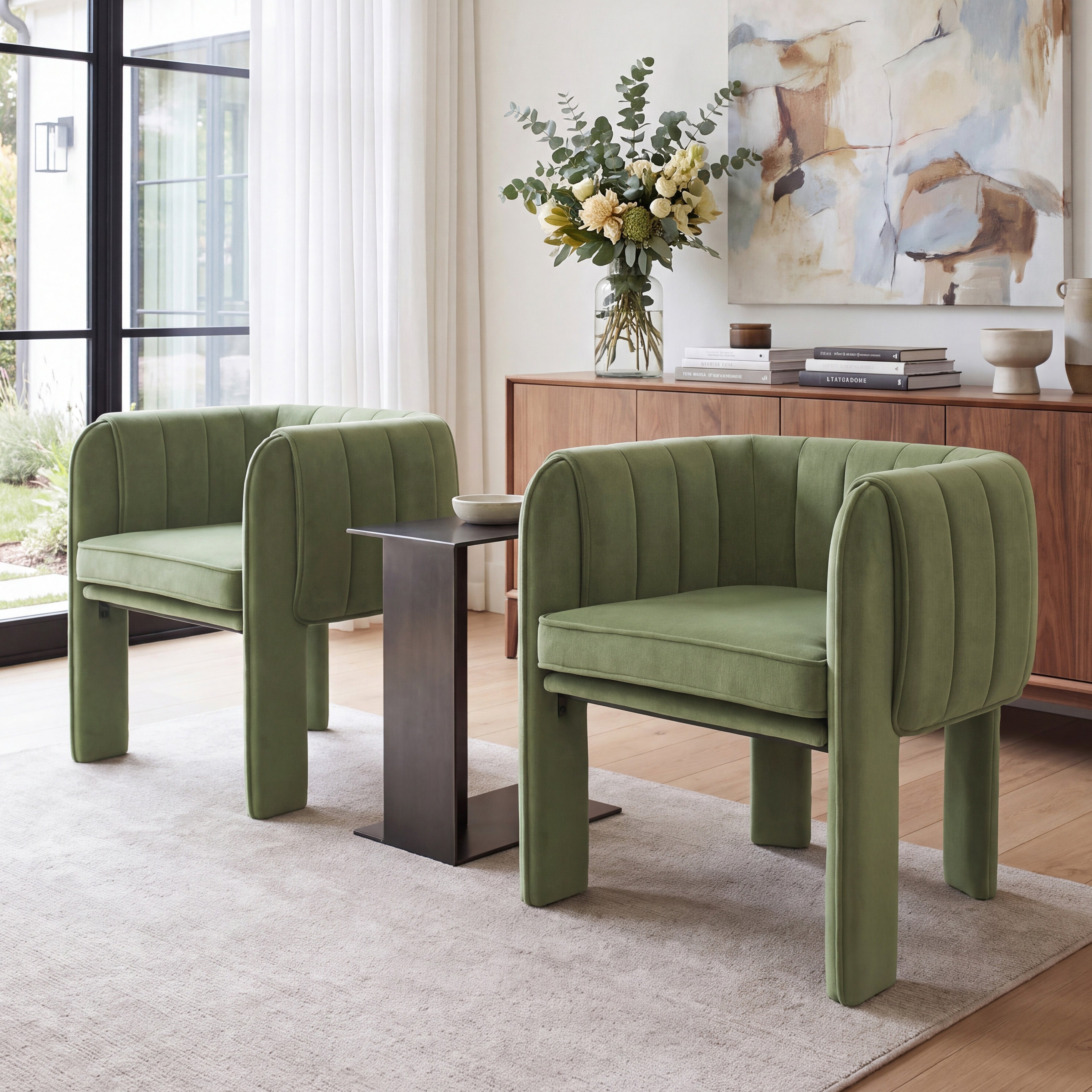 Modern Channel Tufted Velvet Accent Chair with Wrapped Legs