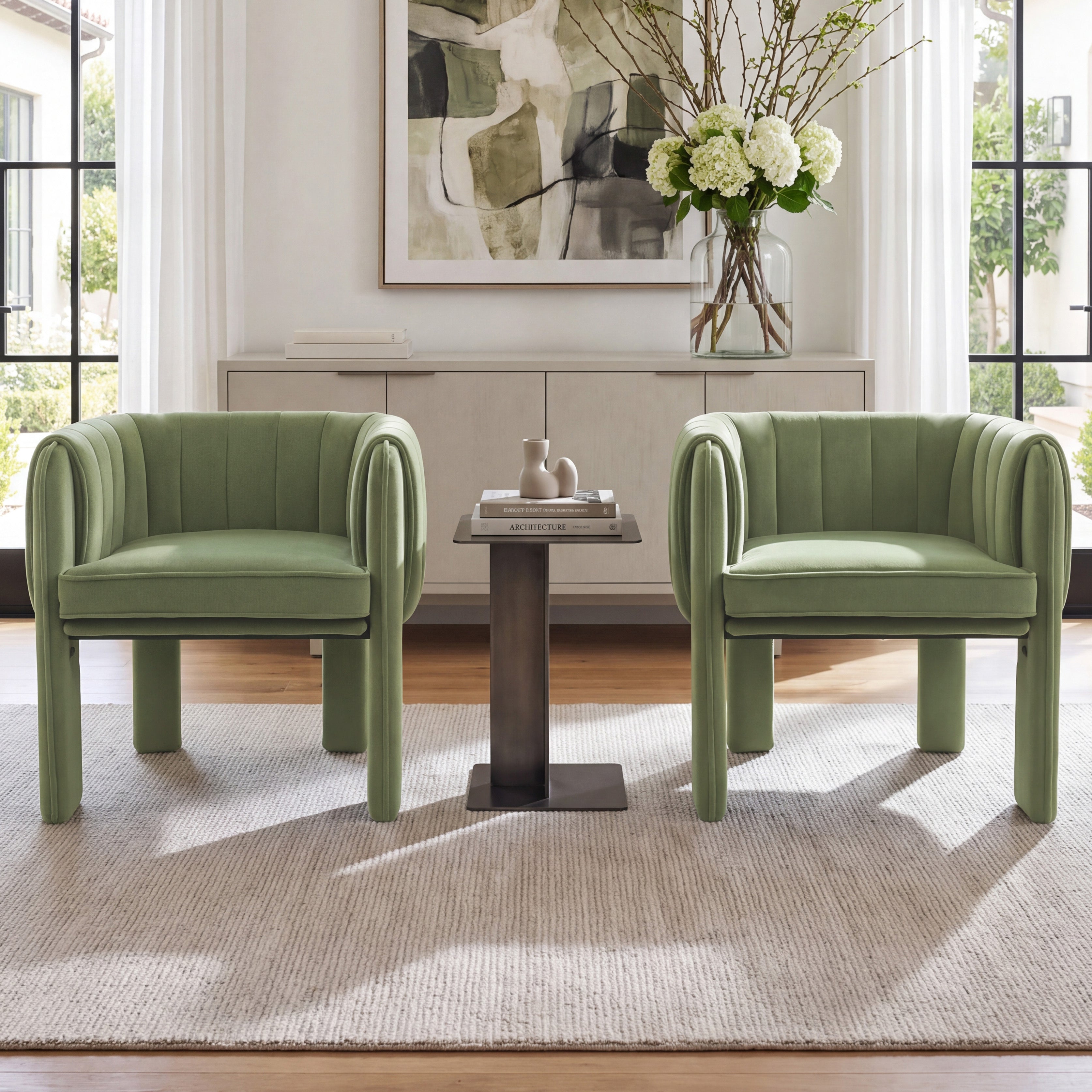 Modern Channel Tufted Velvet Accent Chair with Wrapped Legs