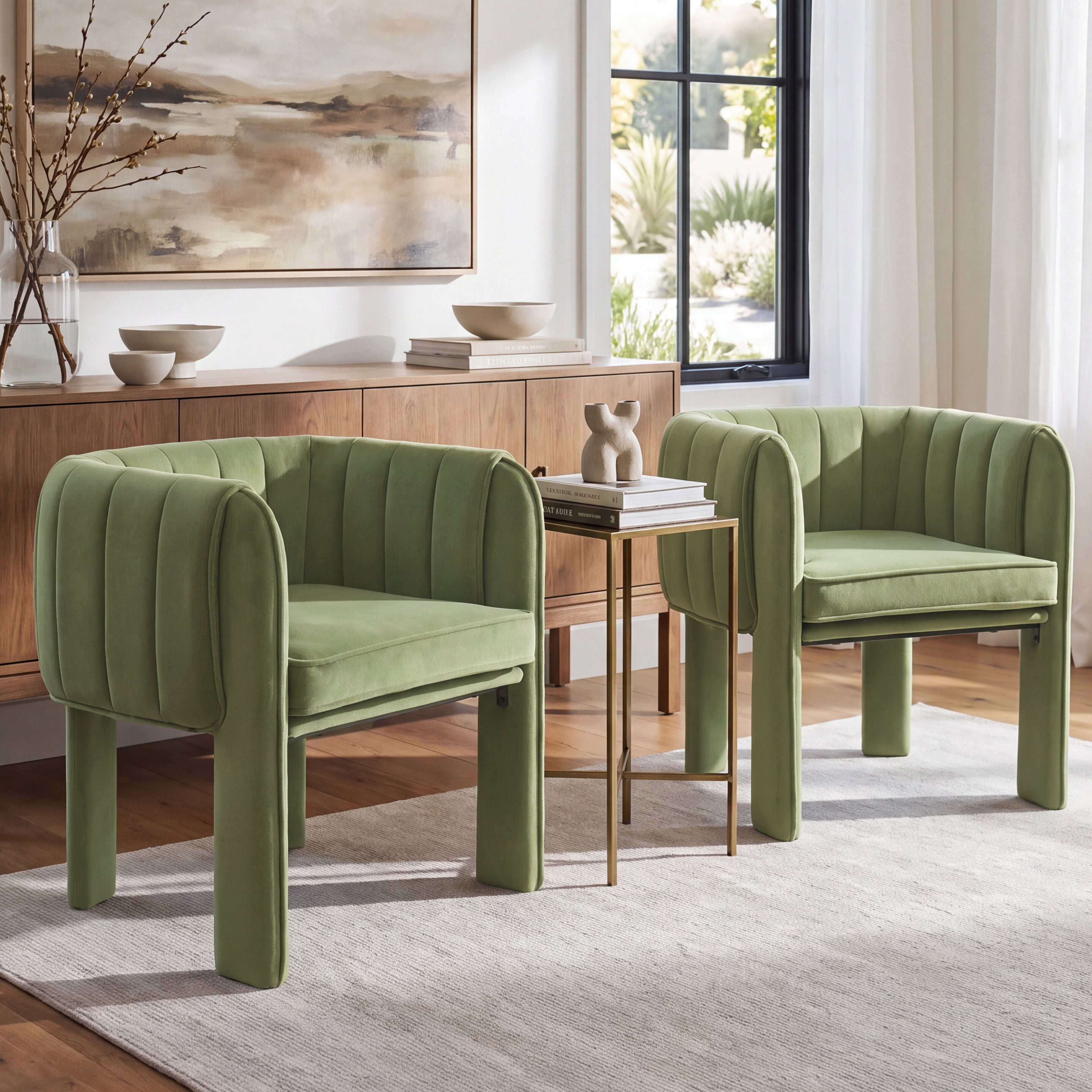 Modern Channel Tufted Velvet Accent Chair with Wrapped Legs