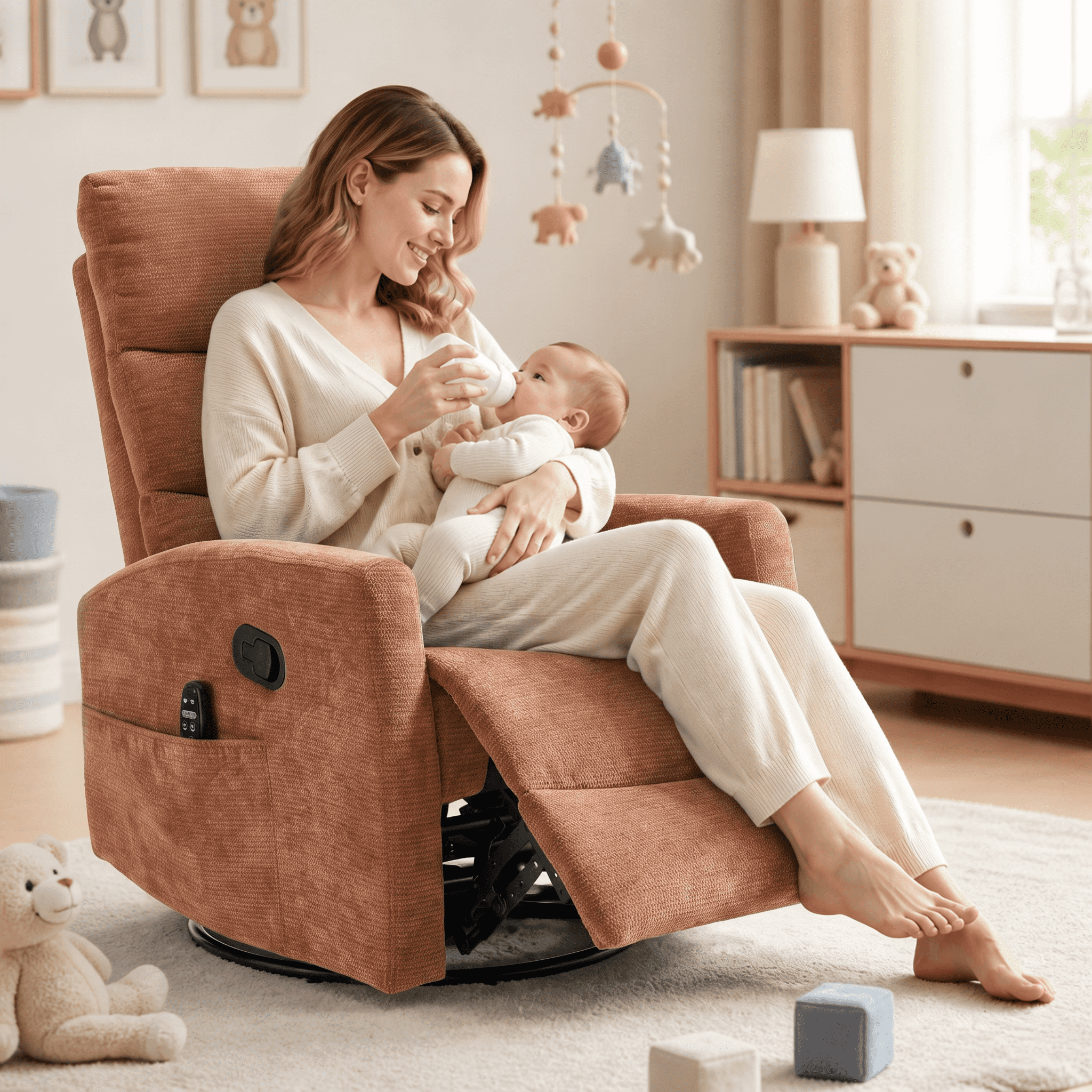 Modern Chenille 360 Swivel Rocker Massage Heat Recliner Chair