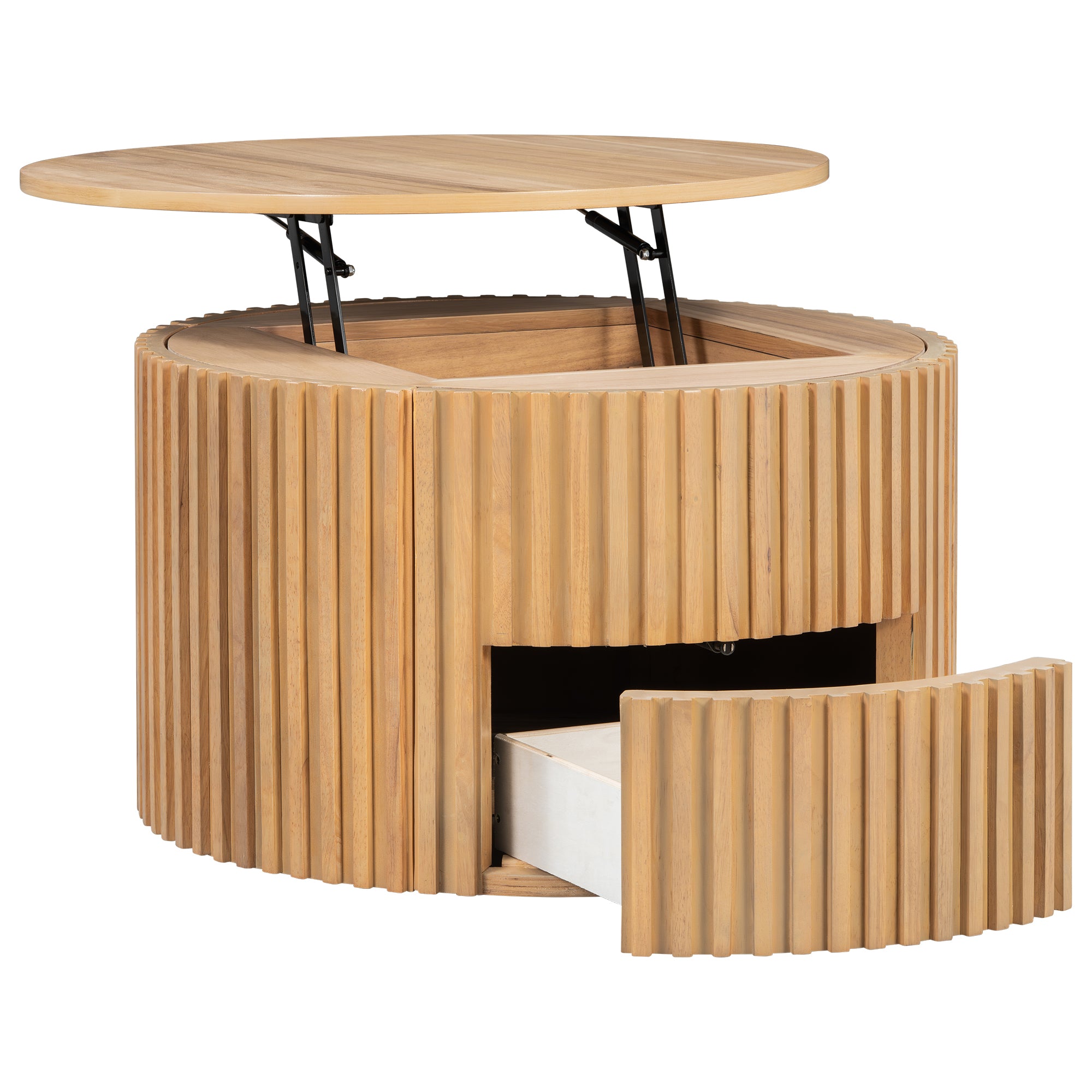 29.8" Round Lift Top Coffee Table with Storage & Fluted Base