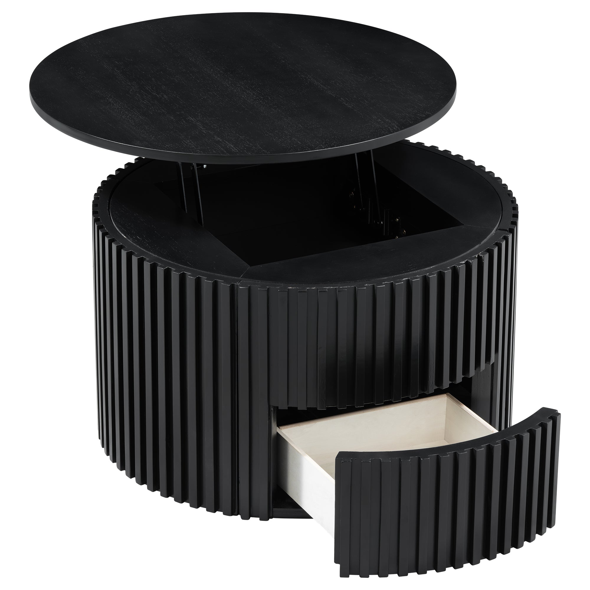 29.8" Round Lift Top Coffee Table with Storage & Fluted Base
