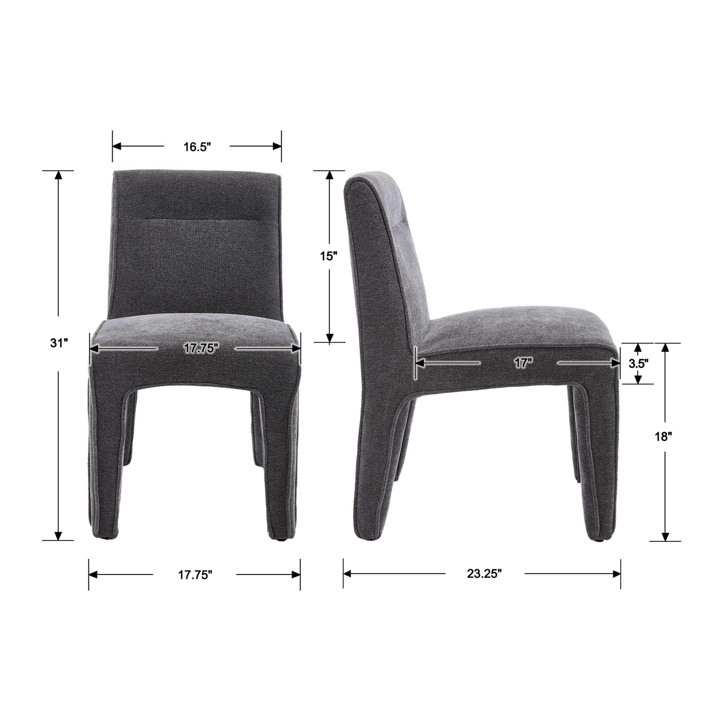 ROCITY Modern Minimalist Armless Dining Chairs Set of 2 - 6614DC