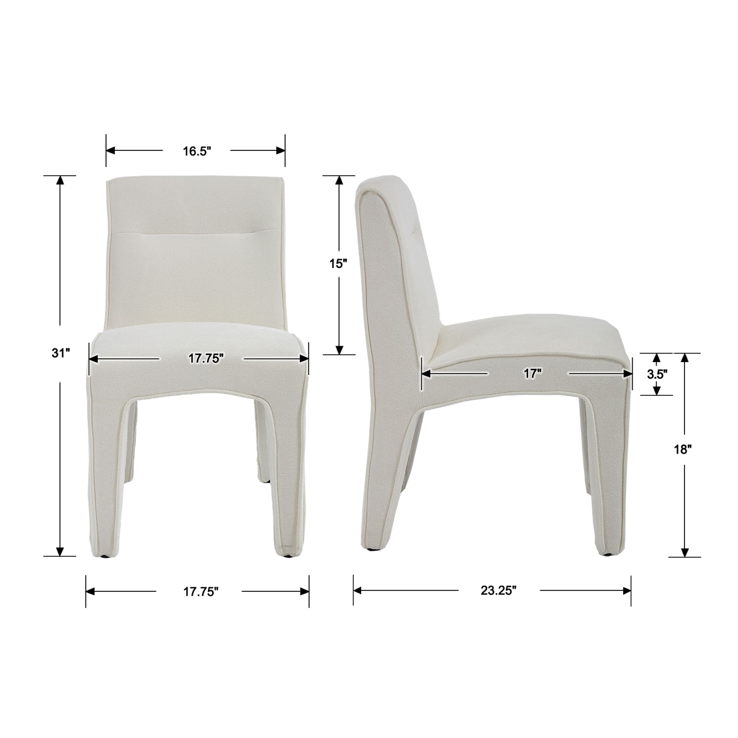 ROCITY Modern Minimalist Armless Dining Chairs Set of 2 - 6614DC