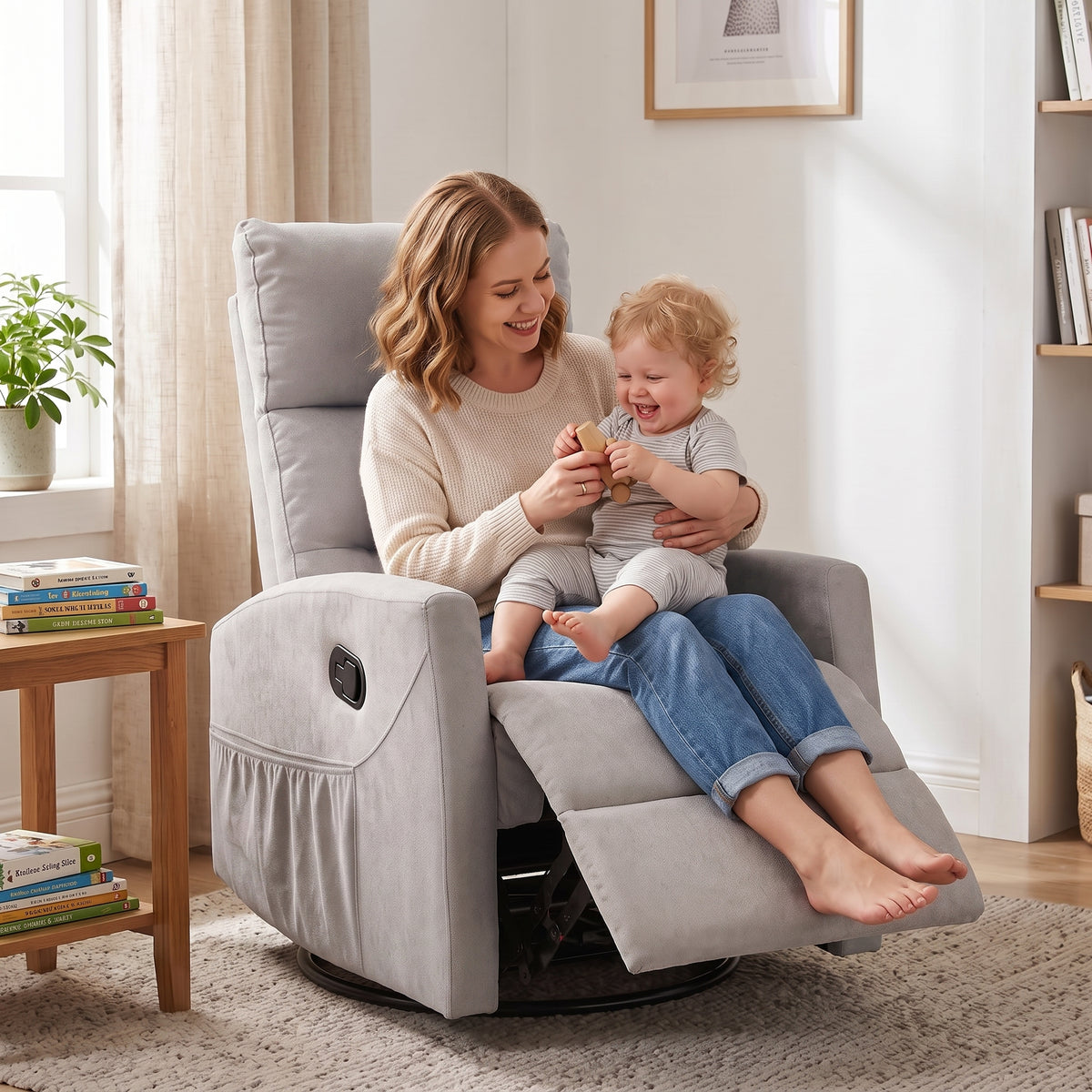 Modern Polyester Fabric Manual 360 Swivel Rocker Recliner Chair