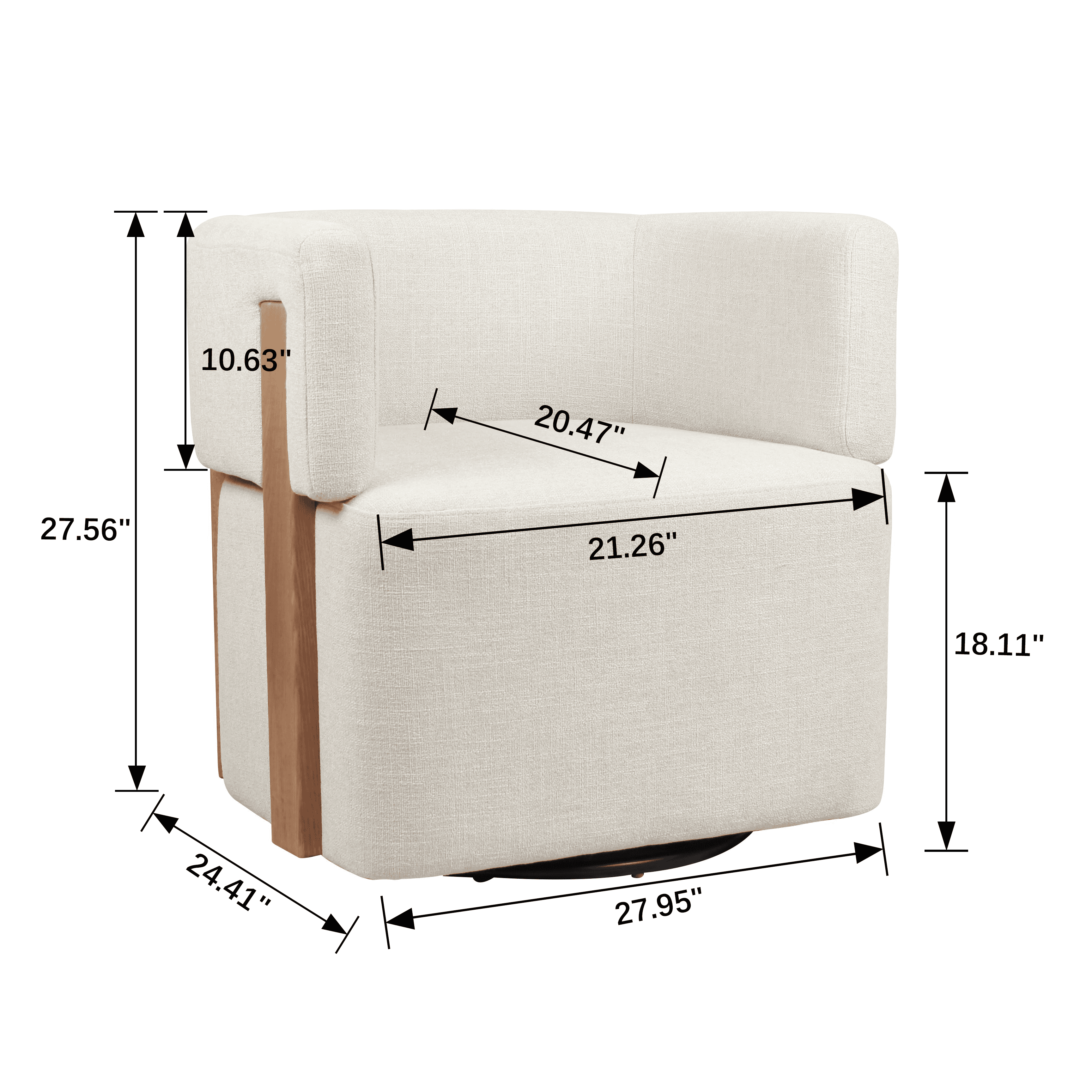 Modern Swivel Linen Accent Chair with Ash Wood Supports