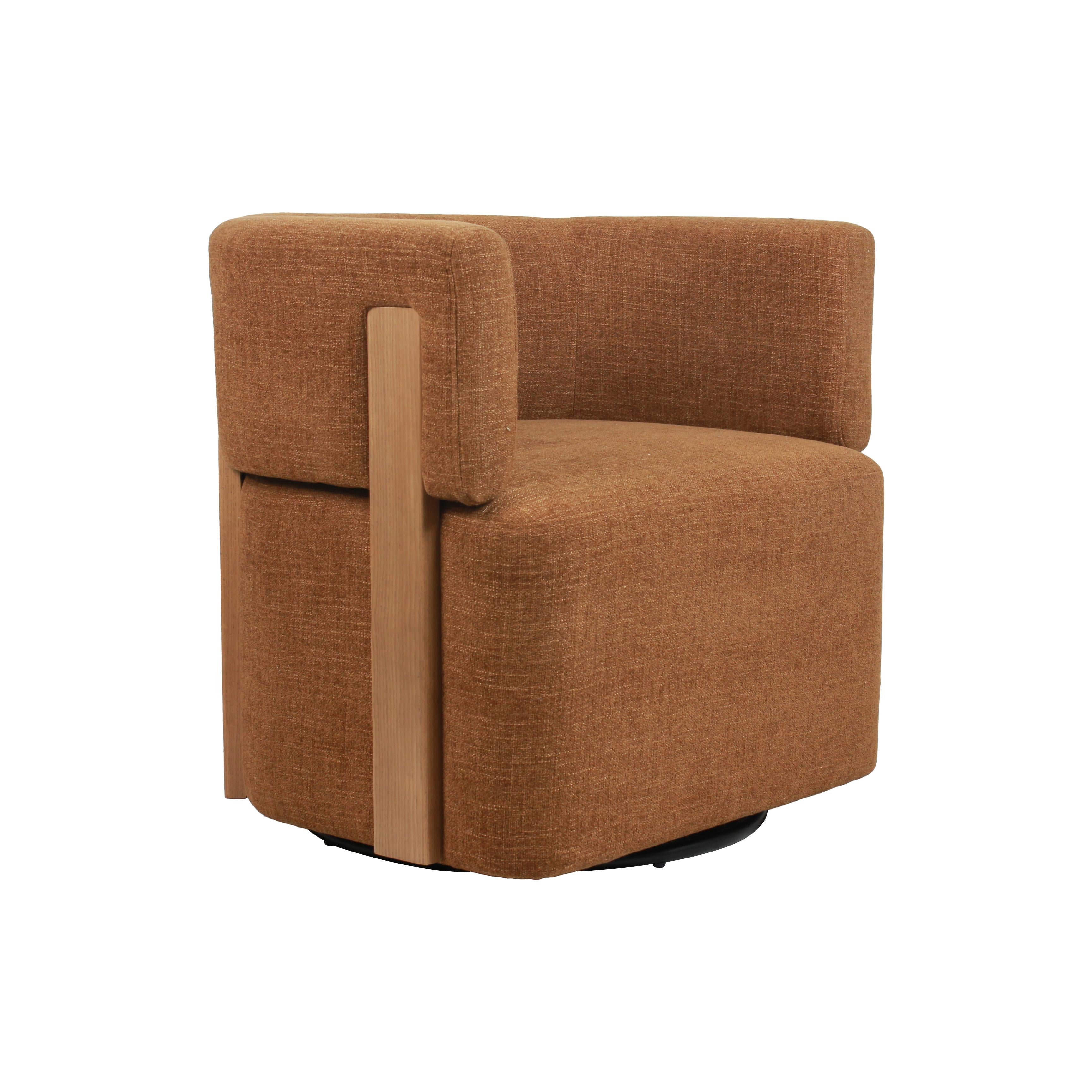 Modern Swivel Linen Accent Chair with Ash Wood Supports