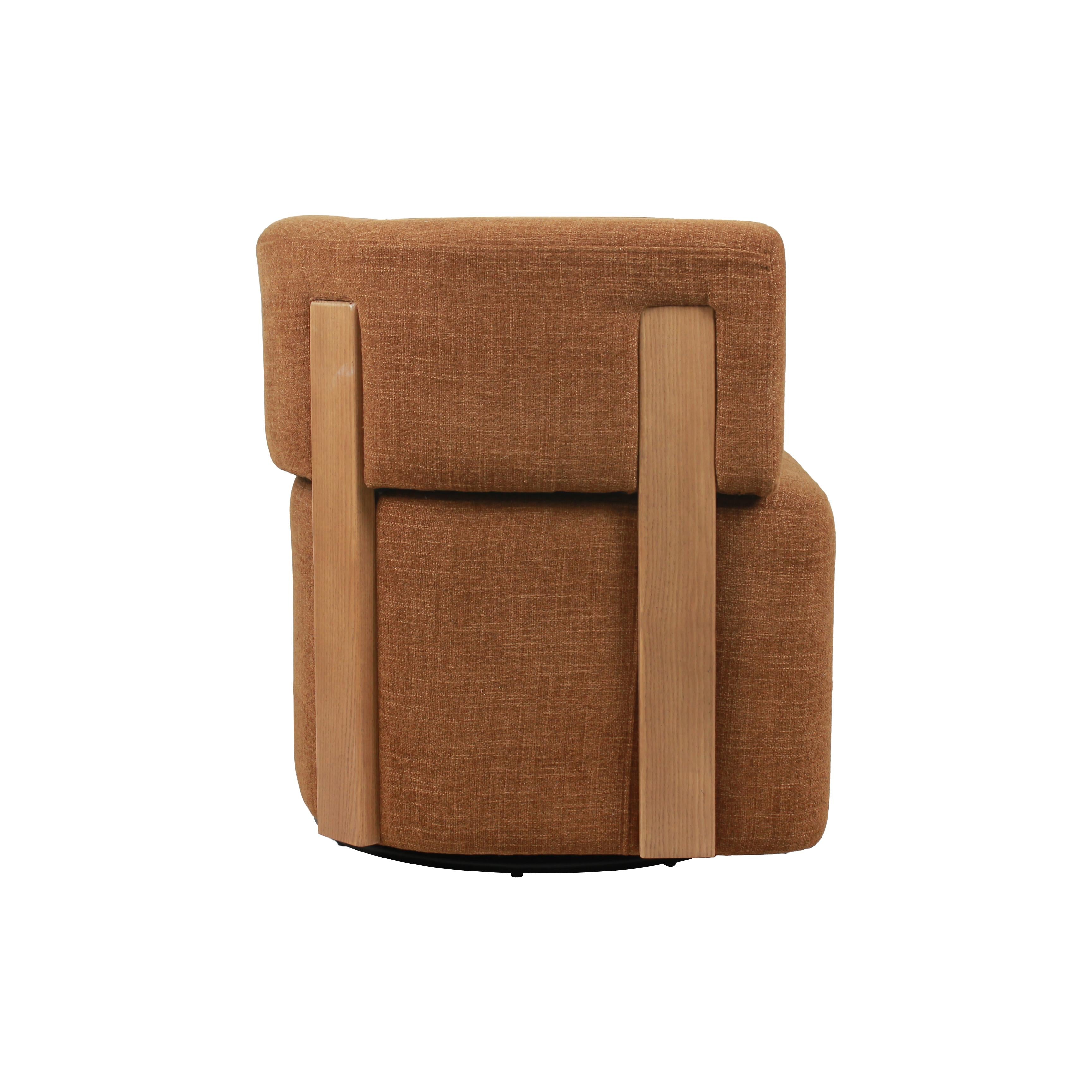 Modern Swivel Linen Accent Chair with Ash Wood Supports