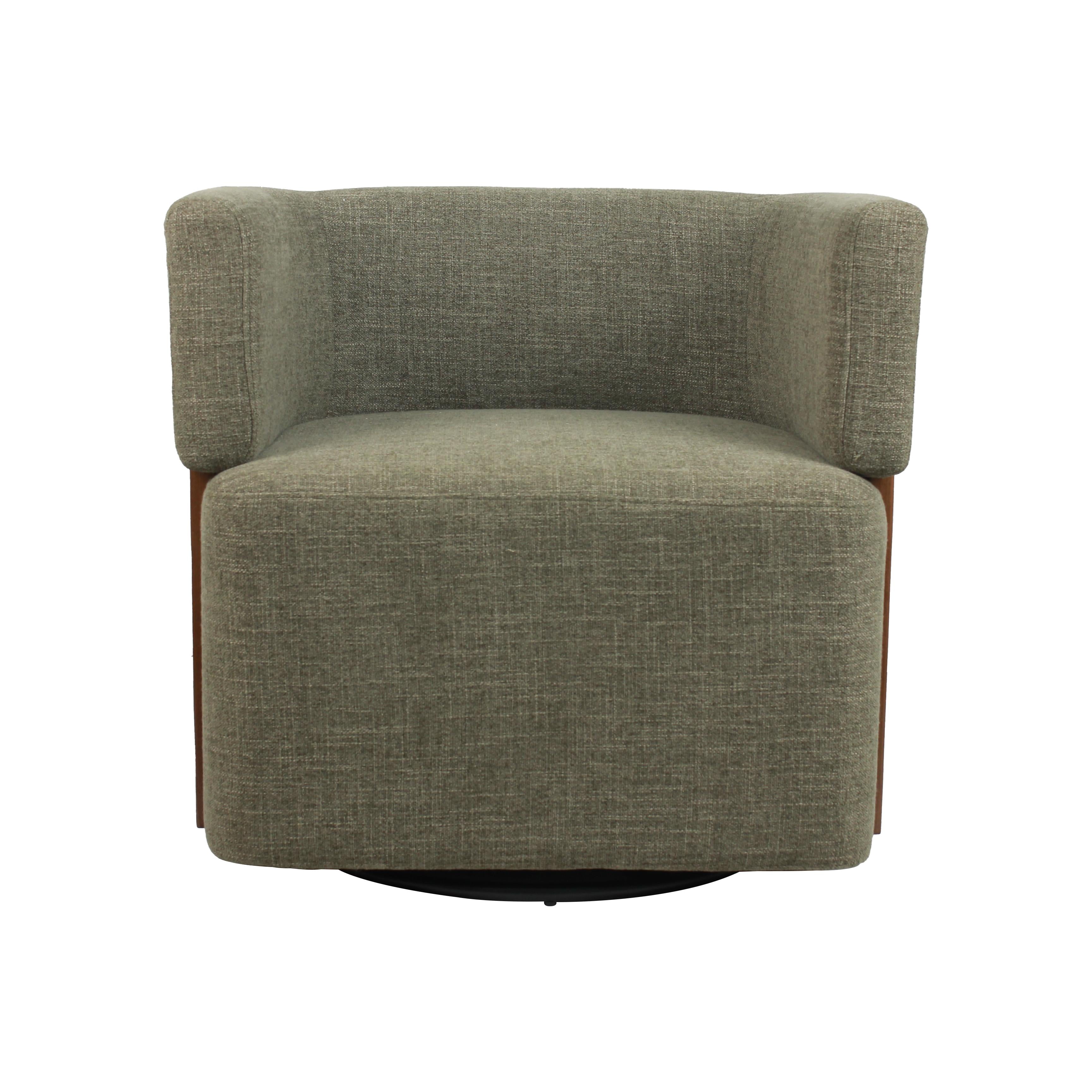 Modern Swivel Linen Accent Chair with Ash Wood Supports
