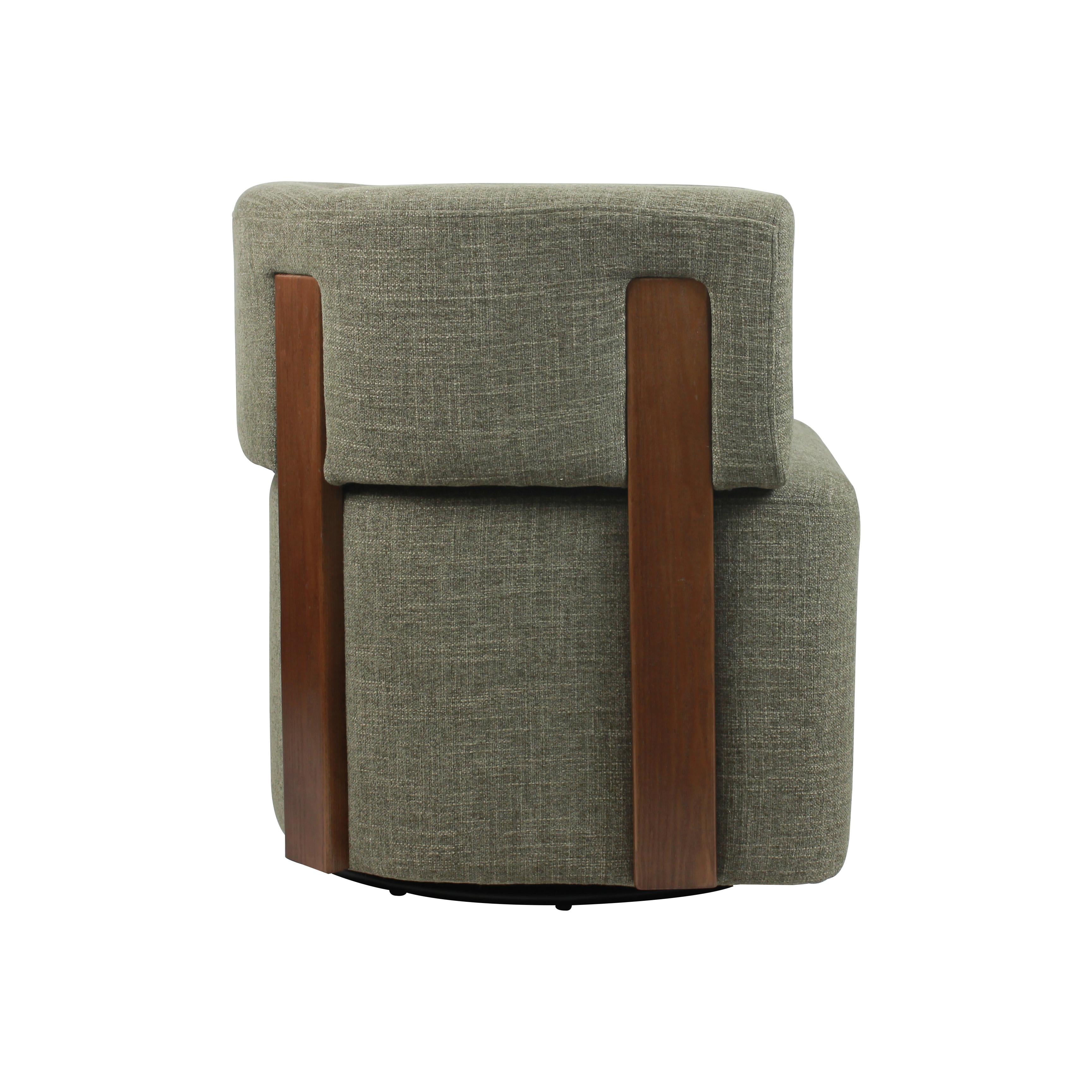 Modern Swivel Linen Accent Chair with Ash Wood Supports