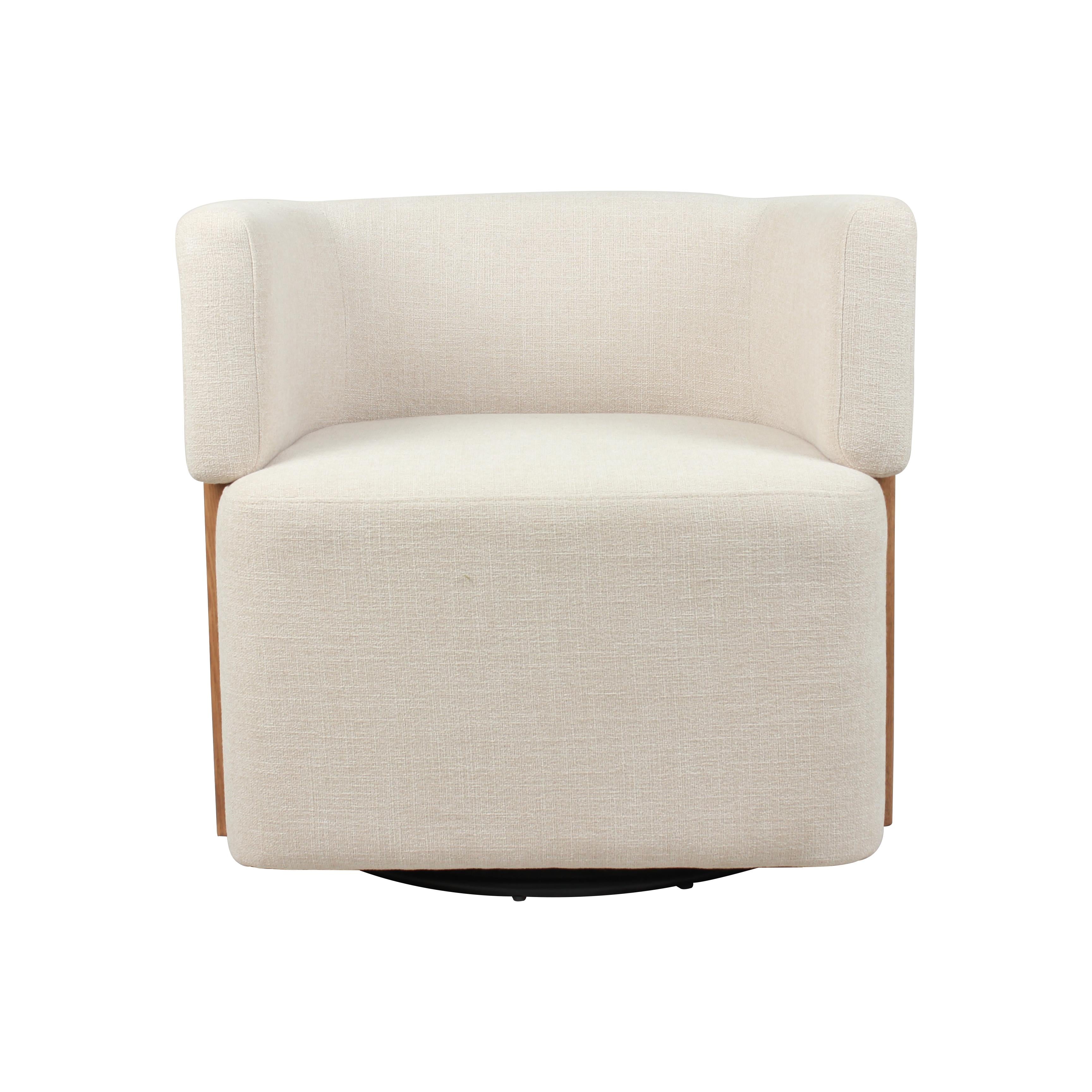 Modern Swivel Linen Accent Chair with Ash Wood Supports
