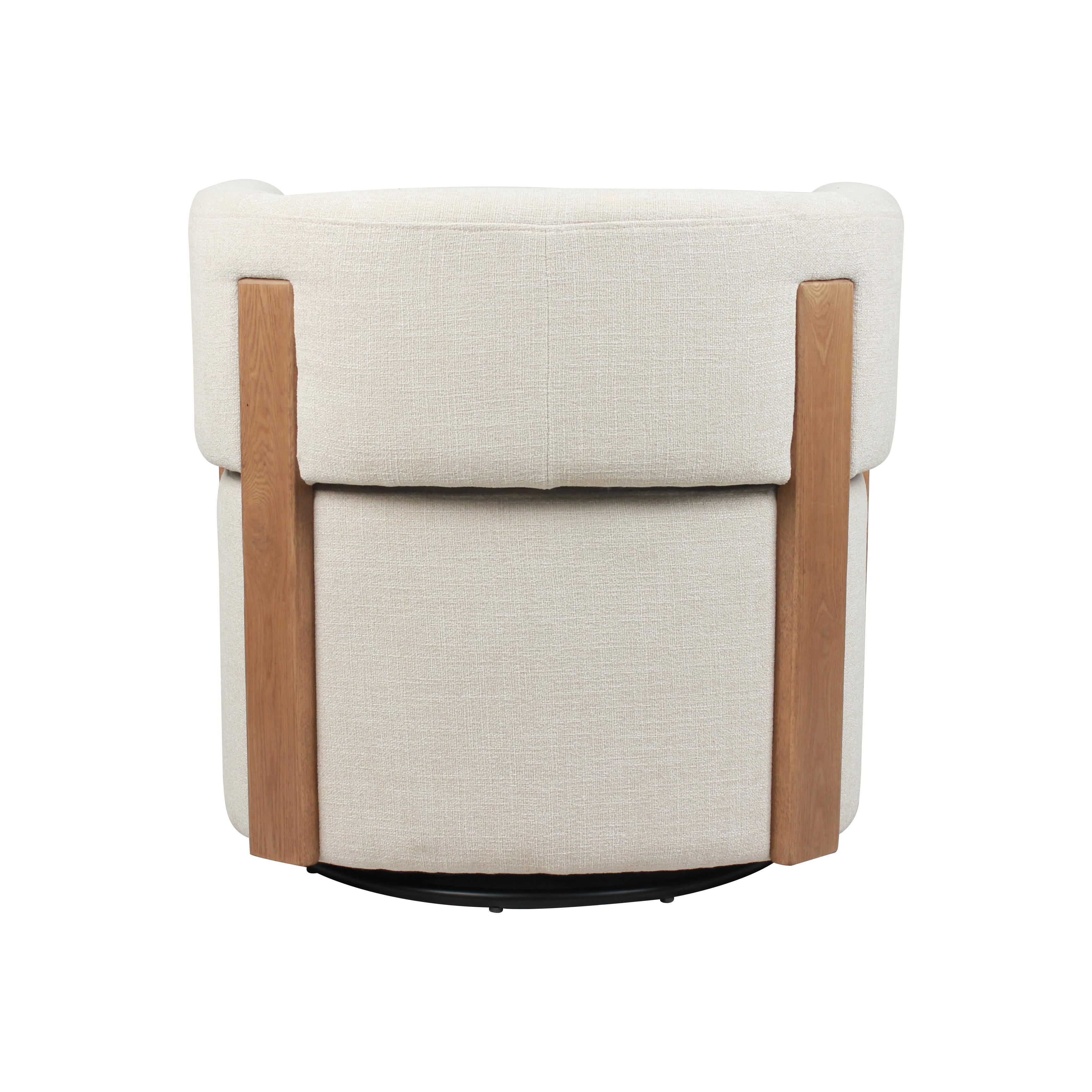 Modern Swivel Linen Accent Chair with Ash Wood Supports