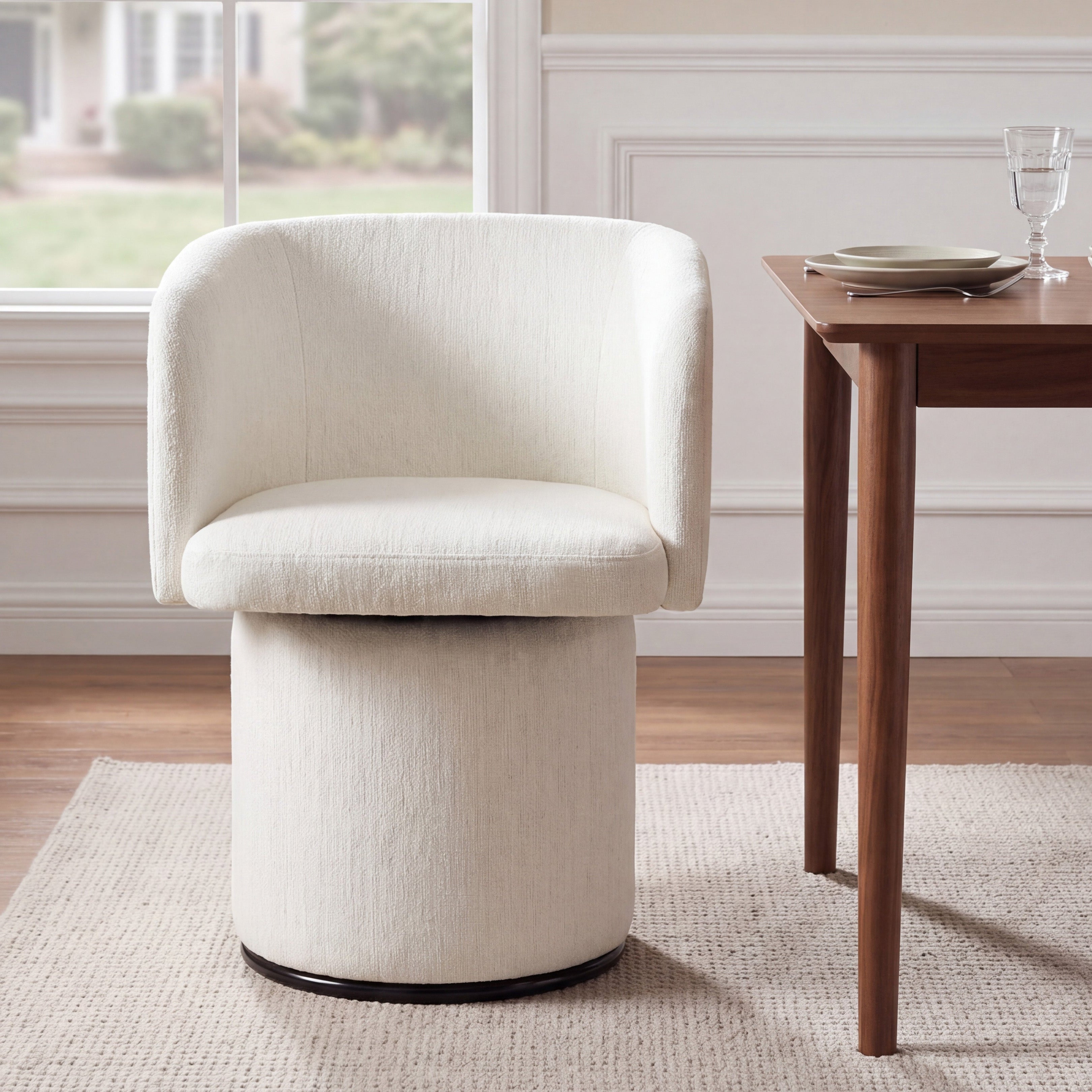 Modern Swivel Linen Dining Chair with Curved Bentwood Backrest