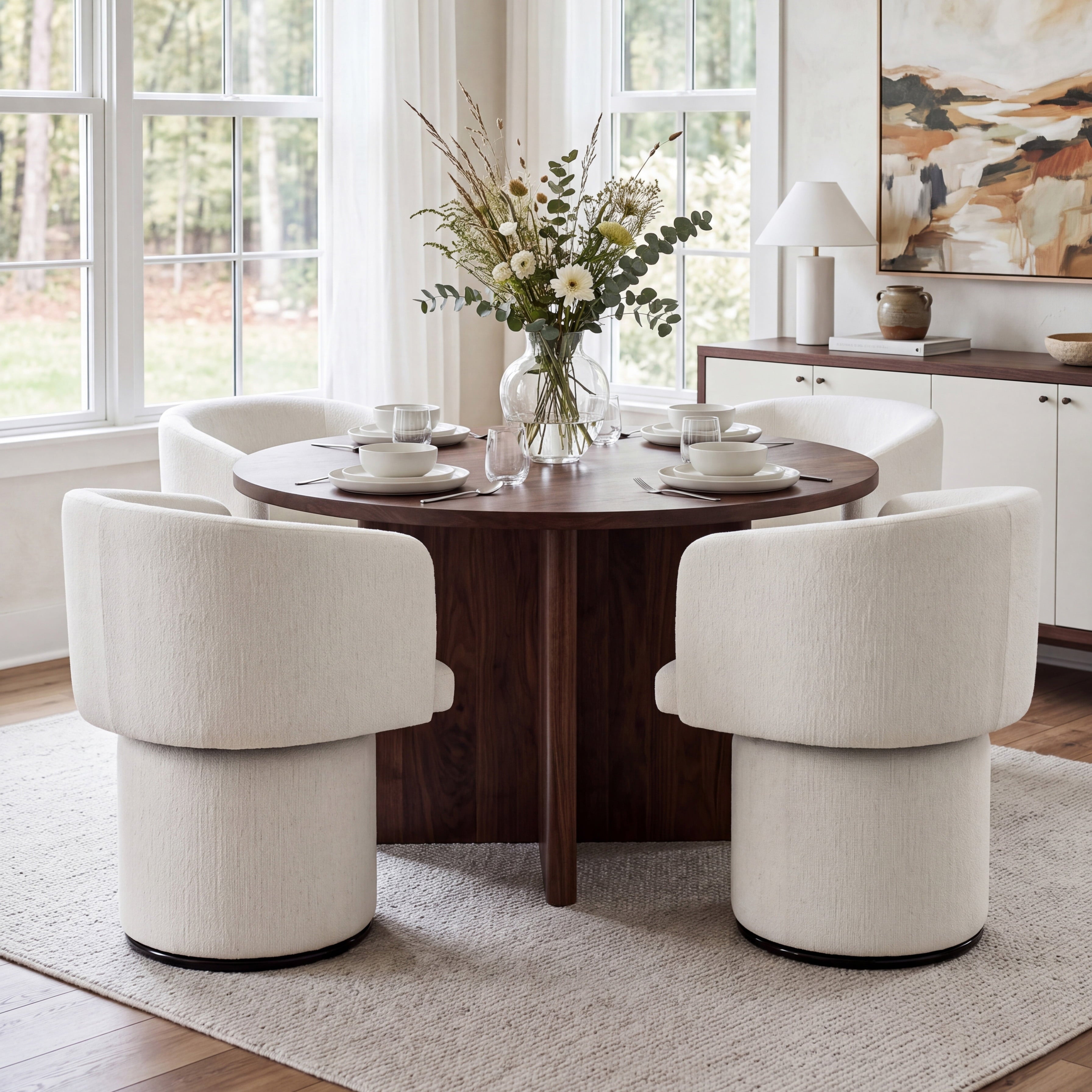 Modern Swivel Linen Dining Chair with Curved Bentwood Backrest