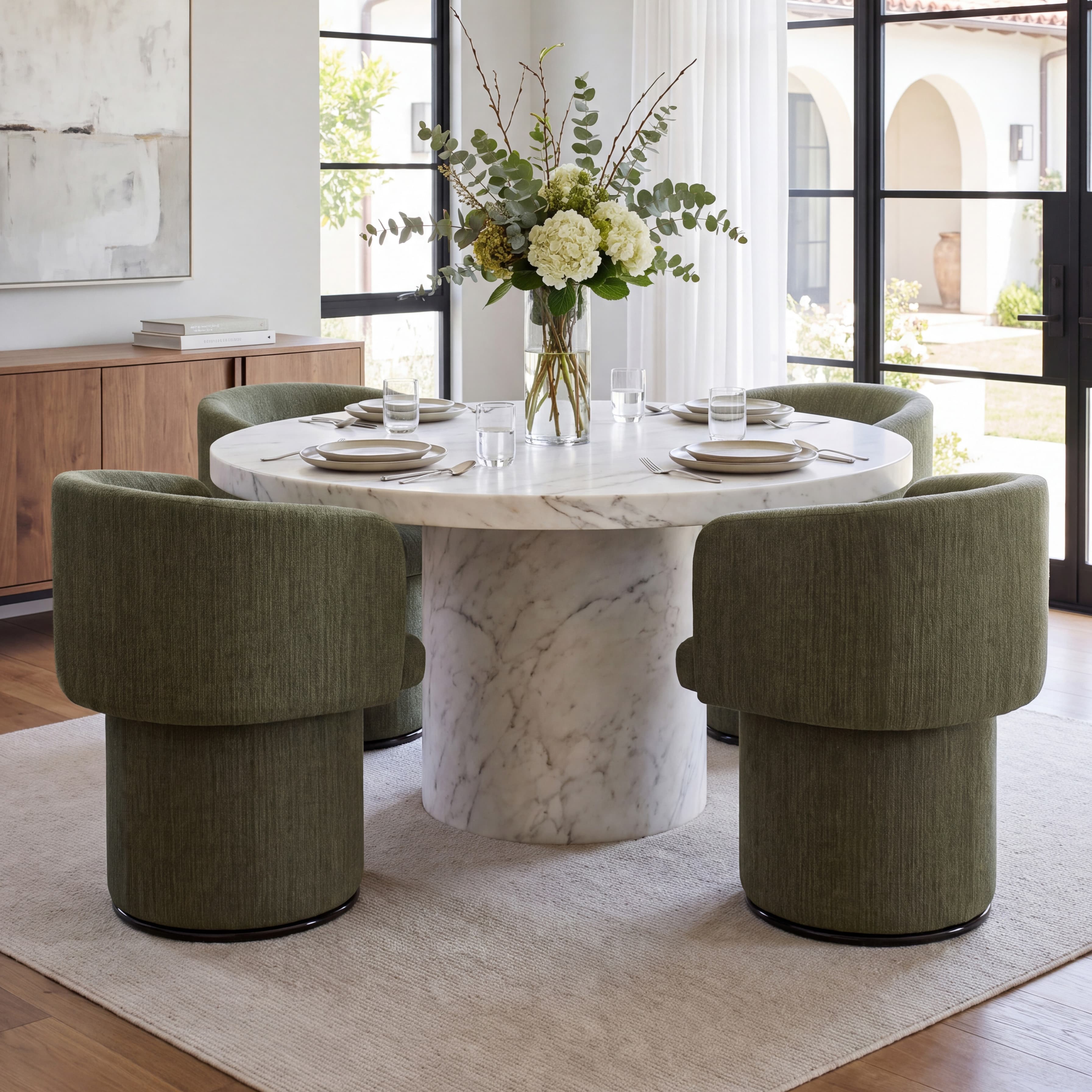 Modern Swivel Linen Dining Chair with Curved Bentwood Backrest
