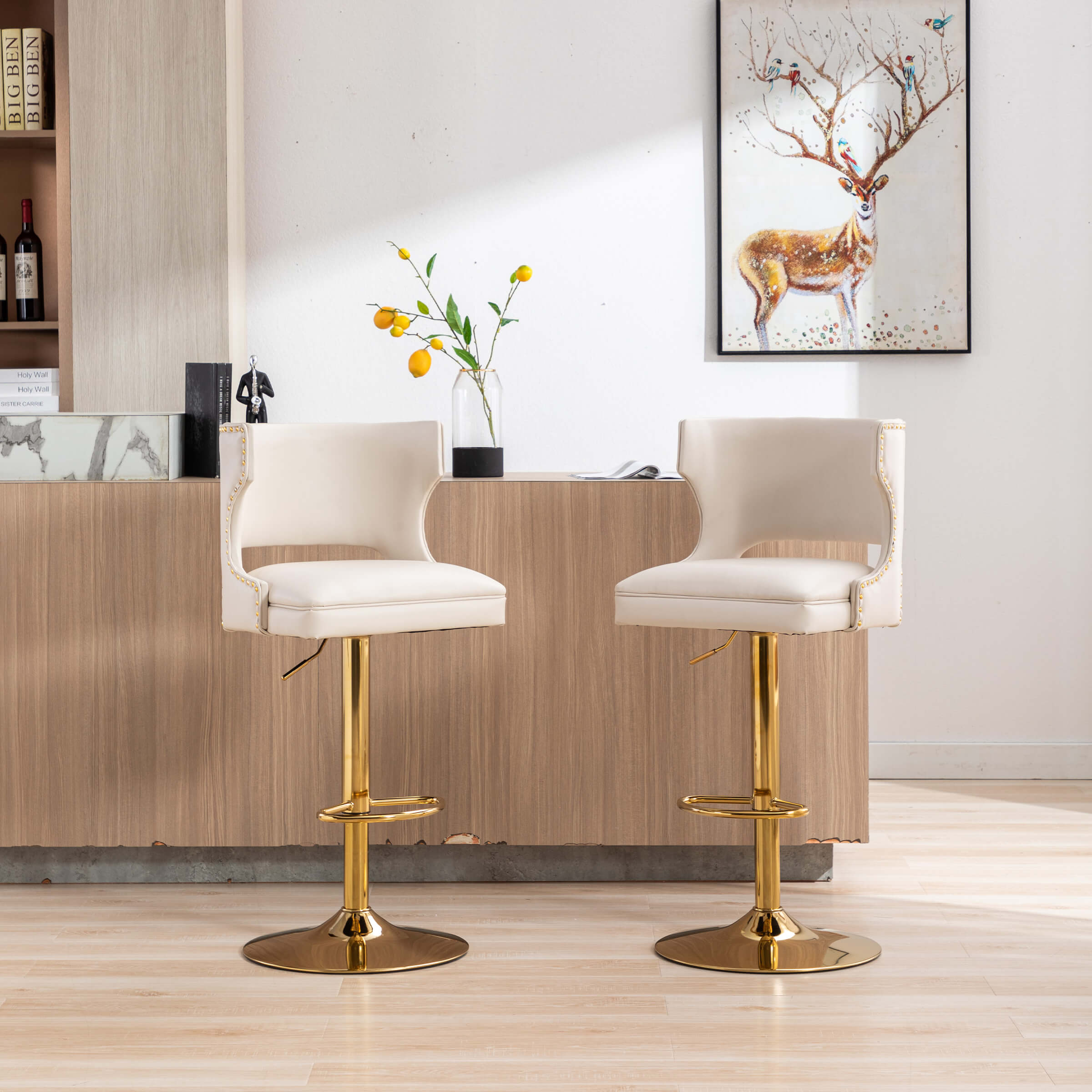 EALSON Modern Swivel Upholstered Leather Bar Stools with Back Set of 2 - X118
