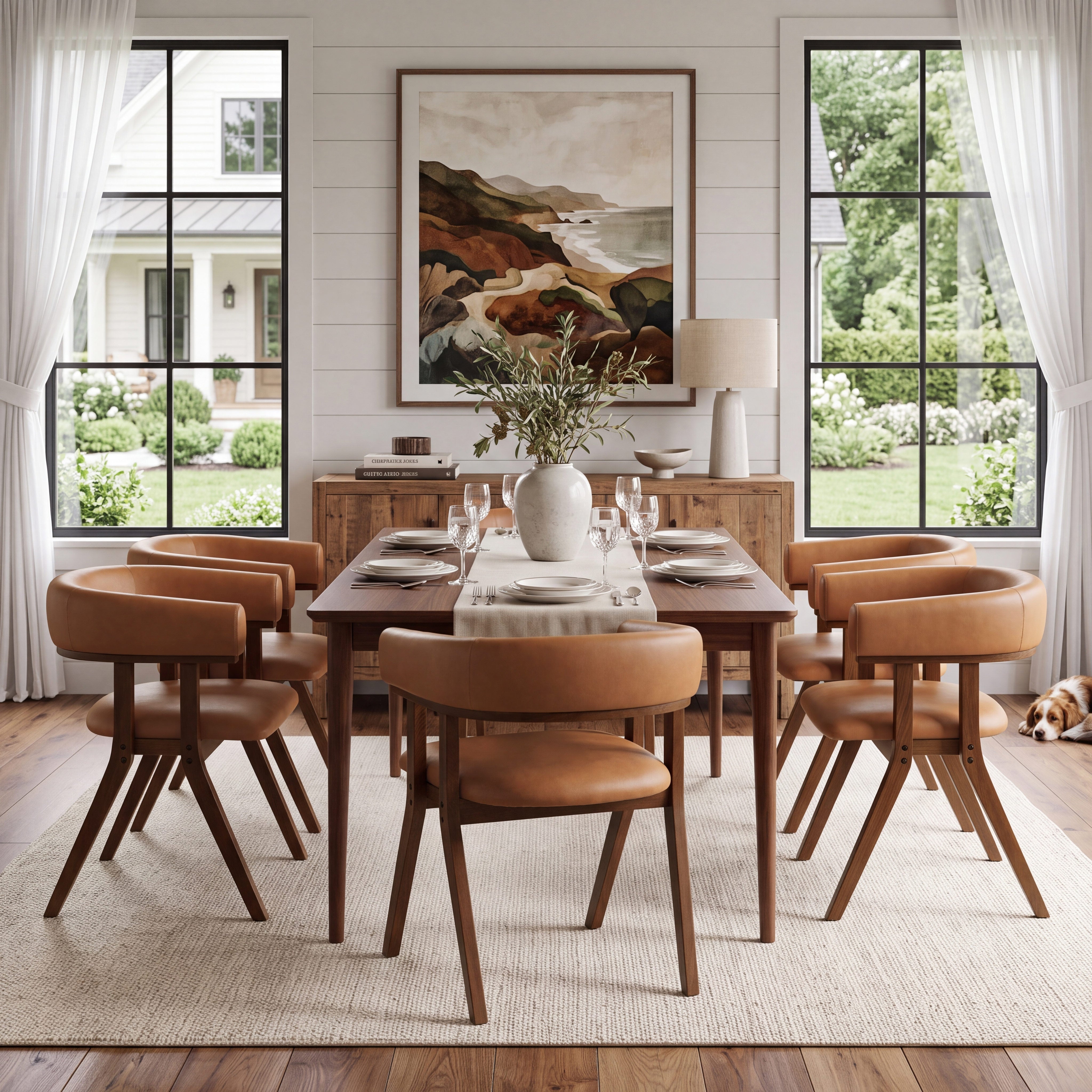 Modern Upholstered Dining Chairs Set of 2 with Solid Ash Wood Legs