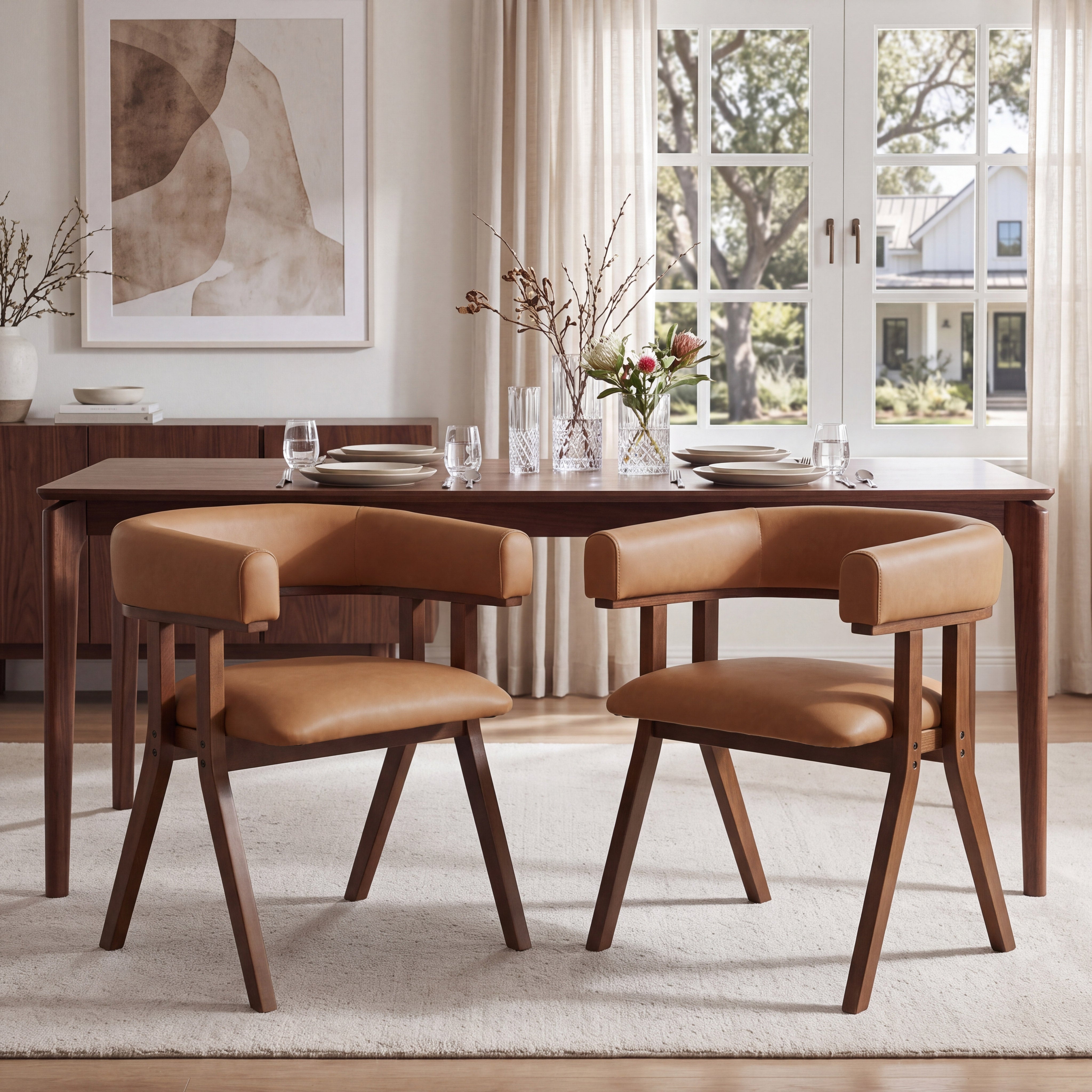 Modern Upholstered Dining Chairs Set of 2 with Solid Ash Wood Legs