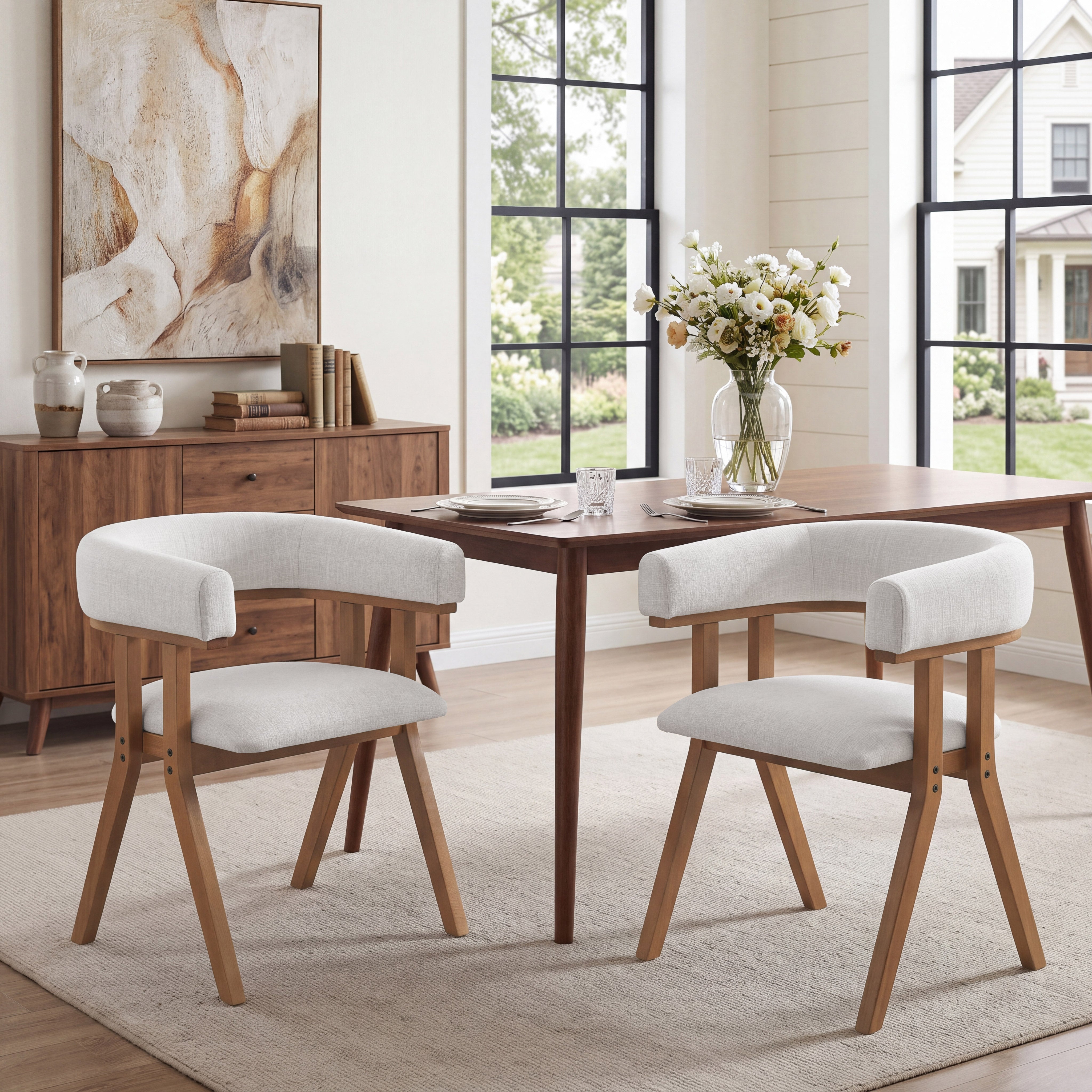 Modern Upholstered Dining Chairs Set of 2 with Solid Ash Wood Legs
