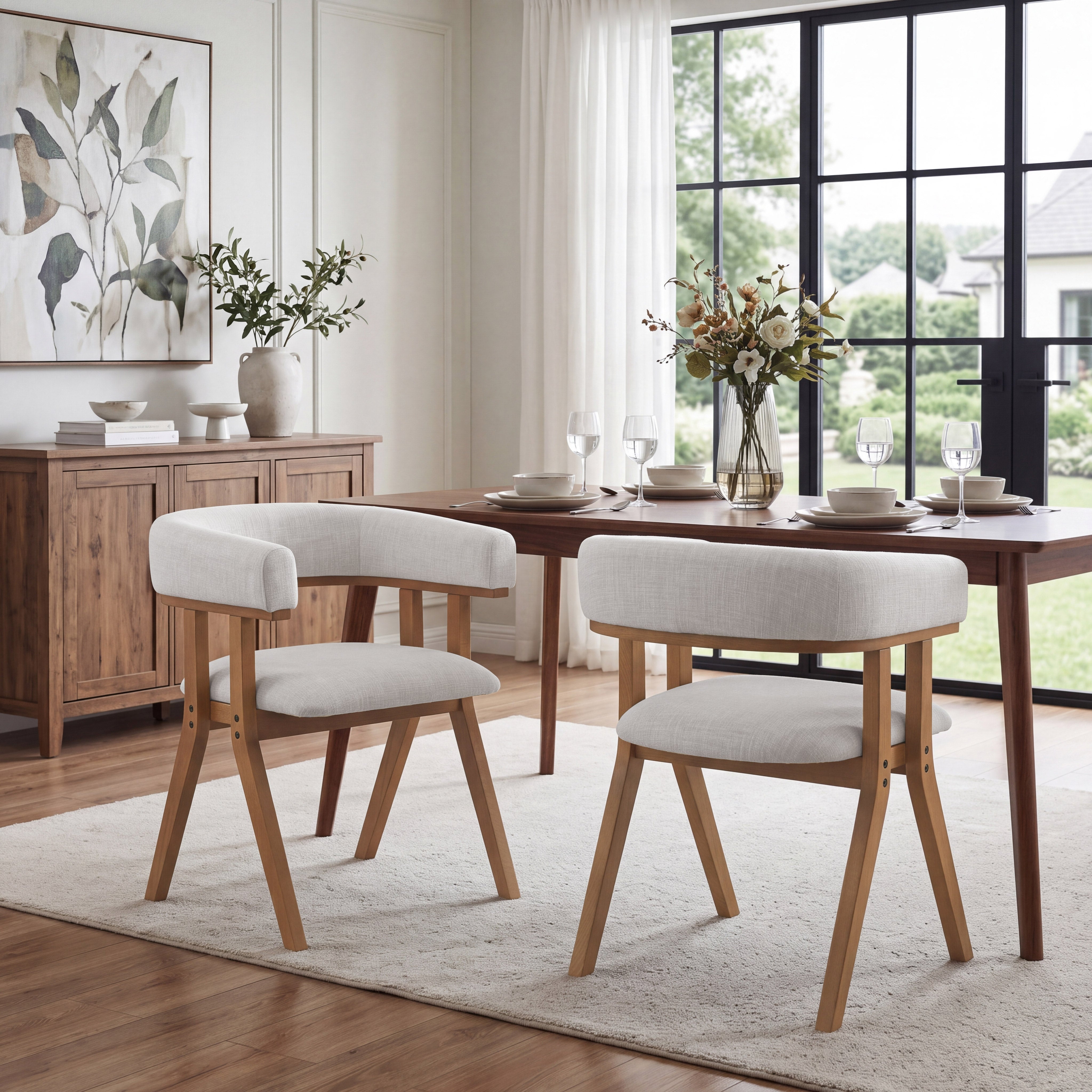 Modern Upholstered Dining Chairs Set of 2 with Solid Ash Wood Legs