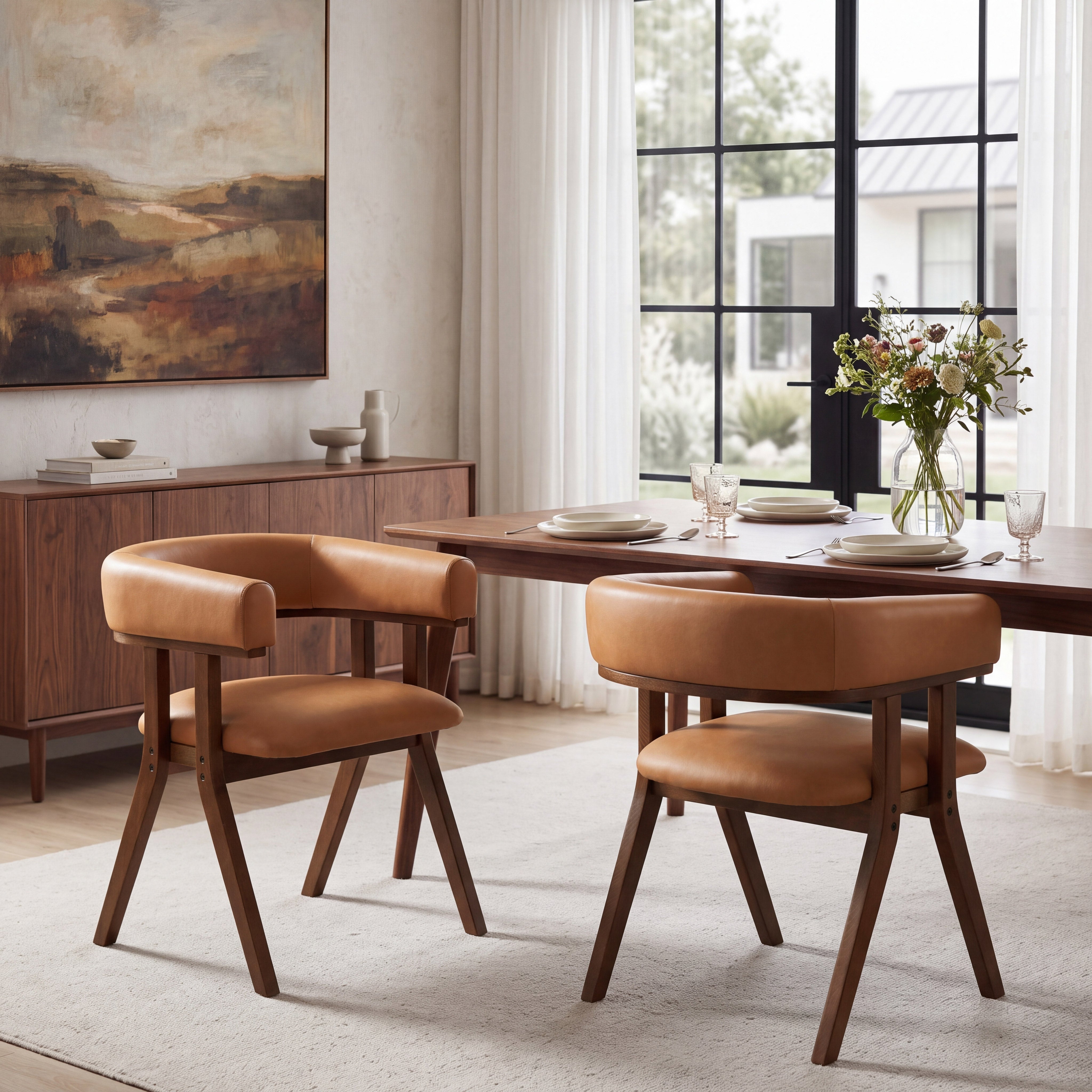 Modern Upholstered Dining Chairs Set of 2 with Solid Ash Wood Legs
