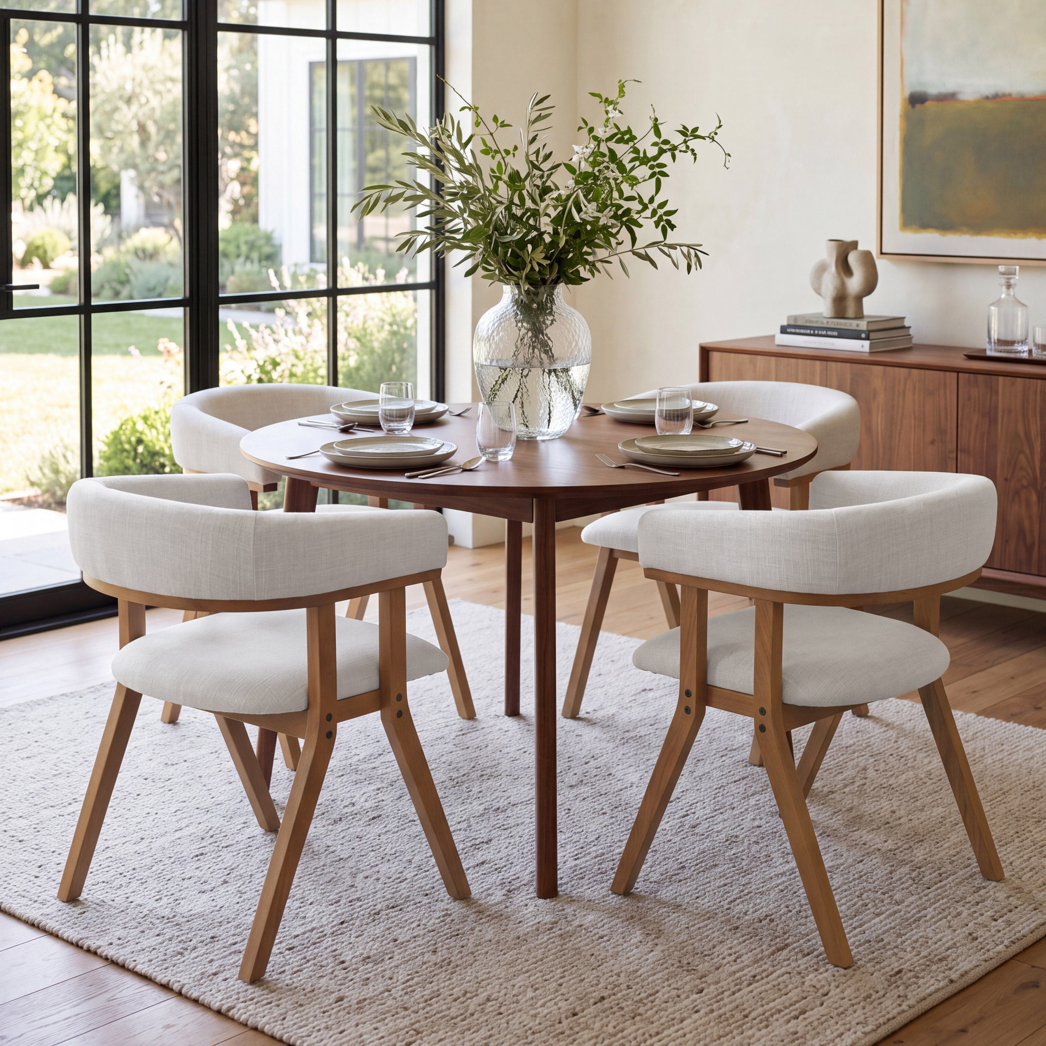 Modern Upholstered Dining Chairs Set of 2 with Solid Ash Wood Legs