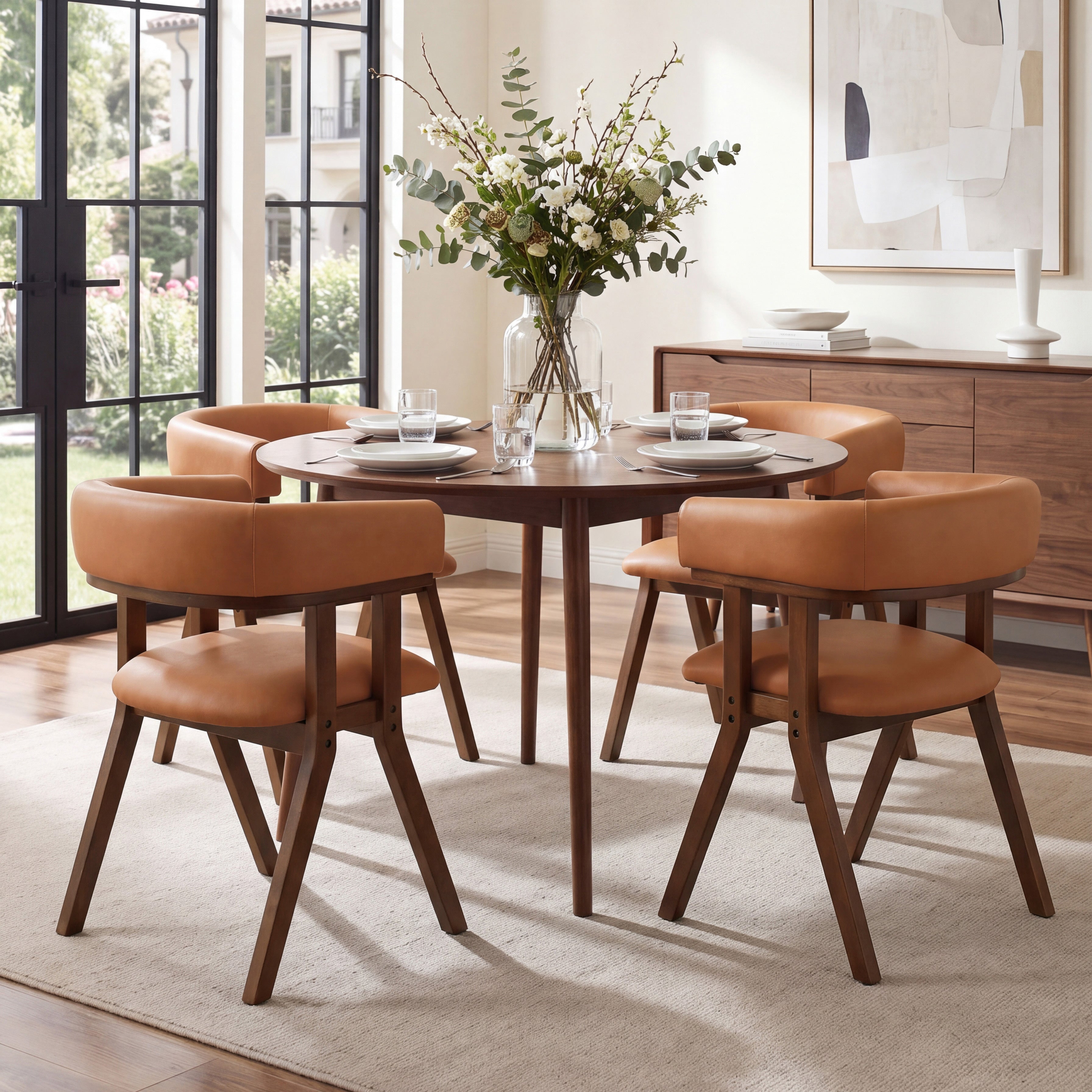 Modern Upholstered Dining Chairs Set of 2 with Solid Ash Wood Legs