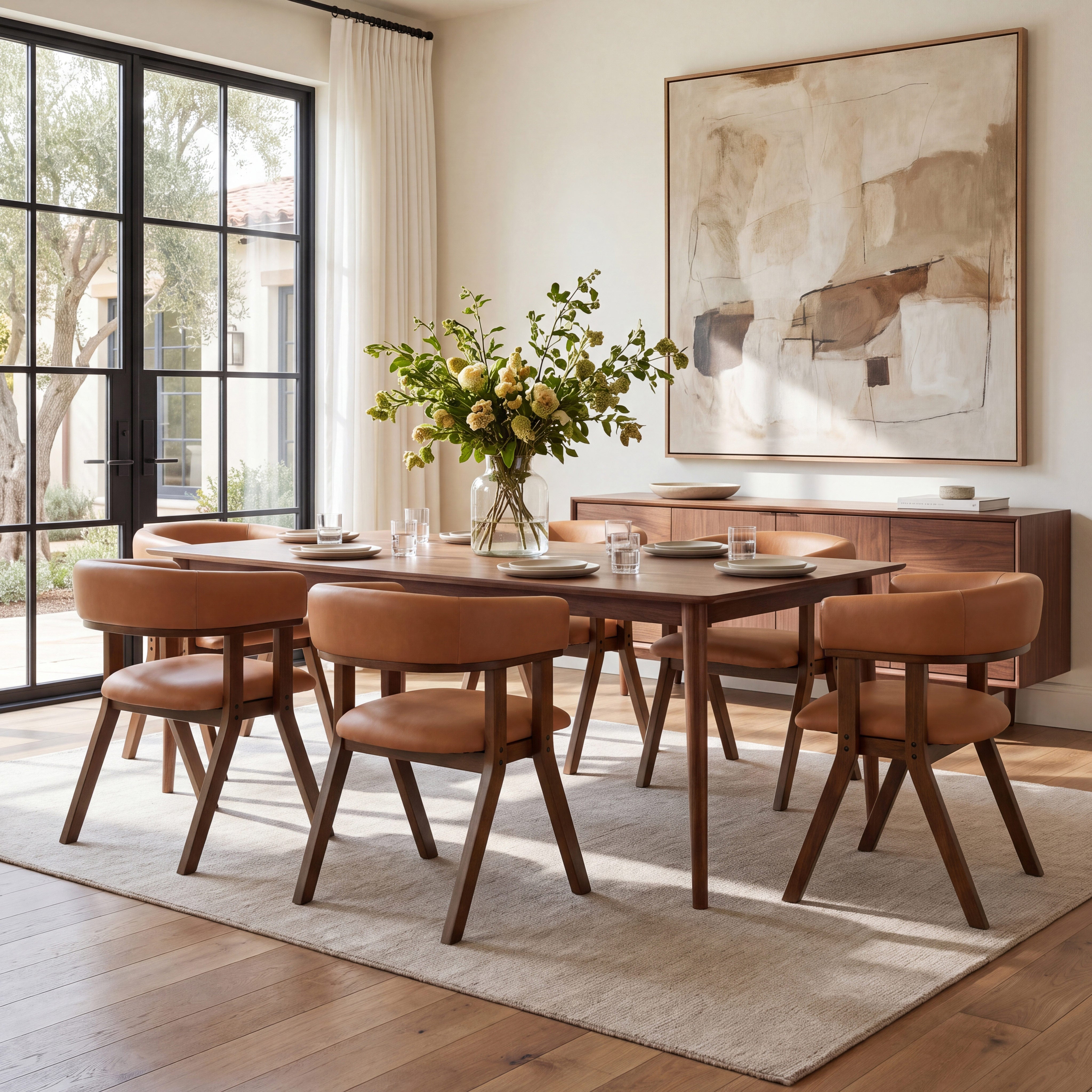 Modern Upholstered Dining Chairs Set of 2 with Solid Ash Wood Legs