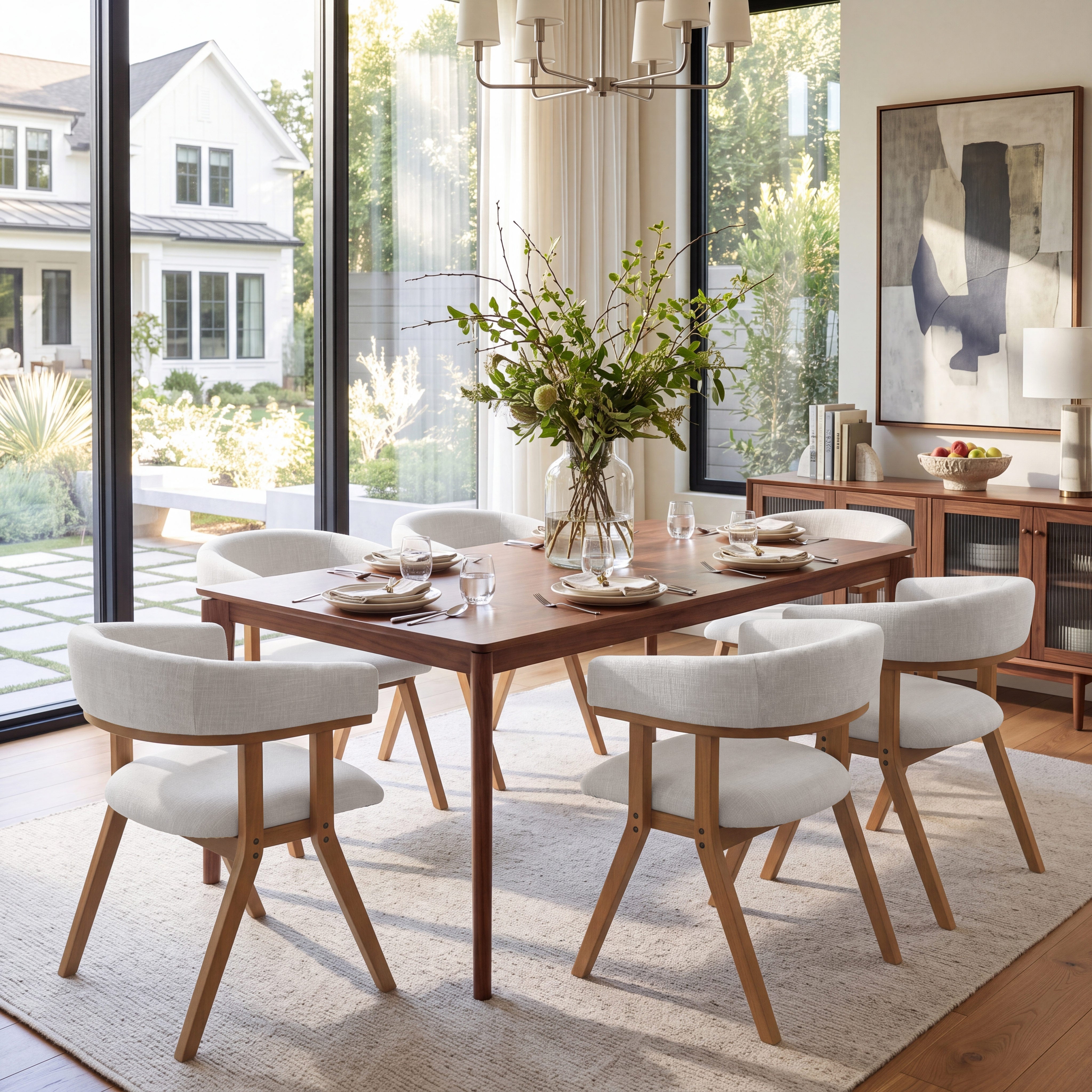 Modern Upholstered Dining Chairs Set of 2 with Solid Ash Wood Legs