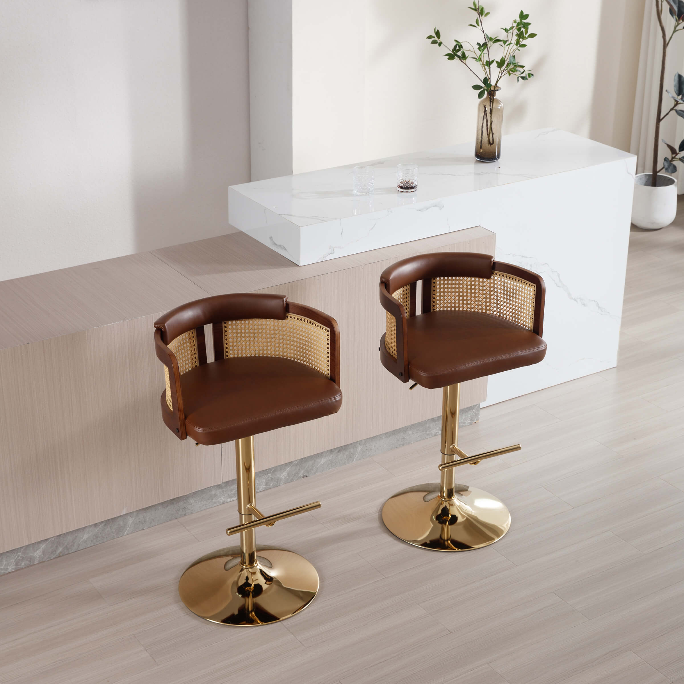 ZH4YOU Modern Upholstered Swivel Bar Stools Set of 2 - 6088AB