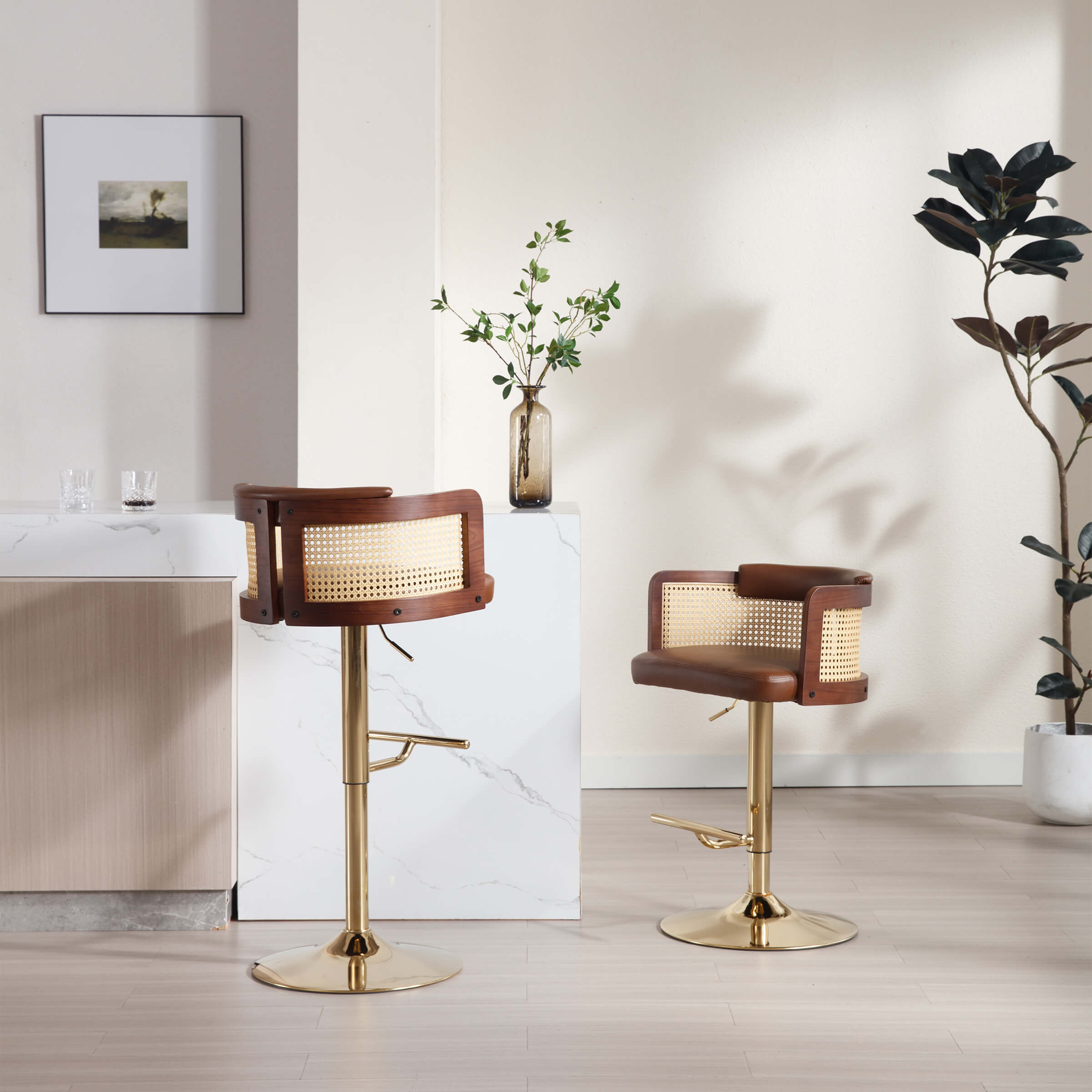 ZH4YOU Modern Upholstered Swivel Bar Stools Set of 2 - 6088AB