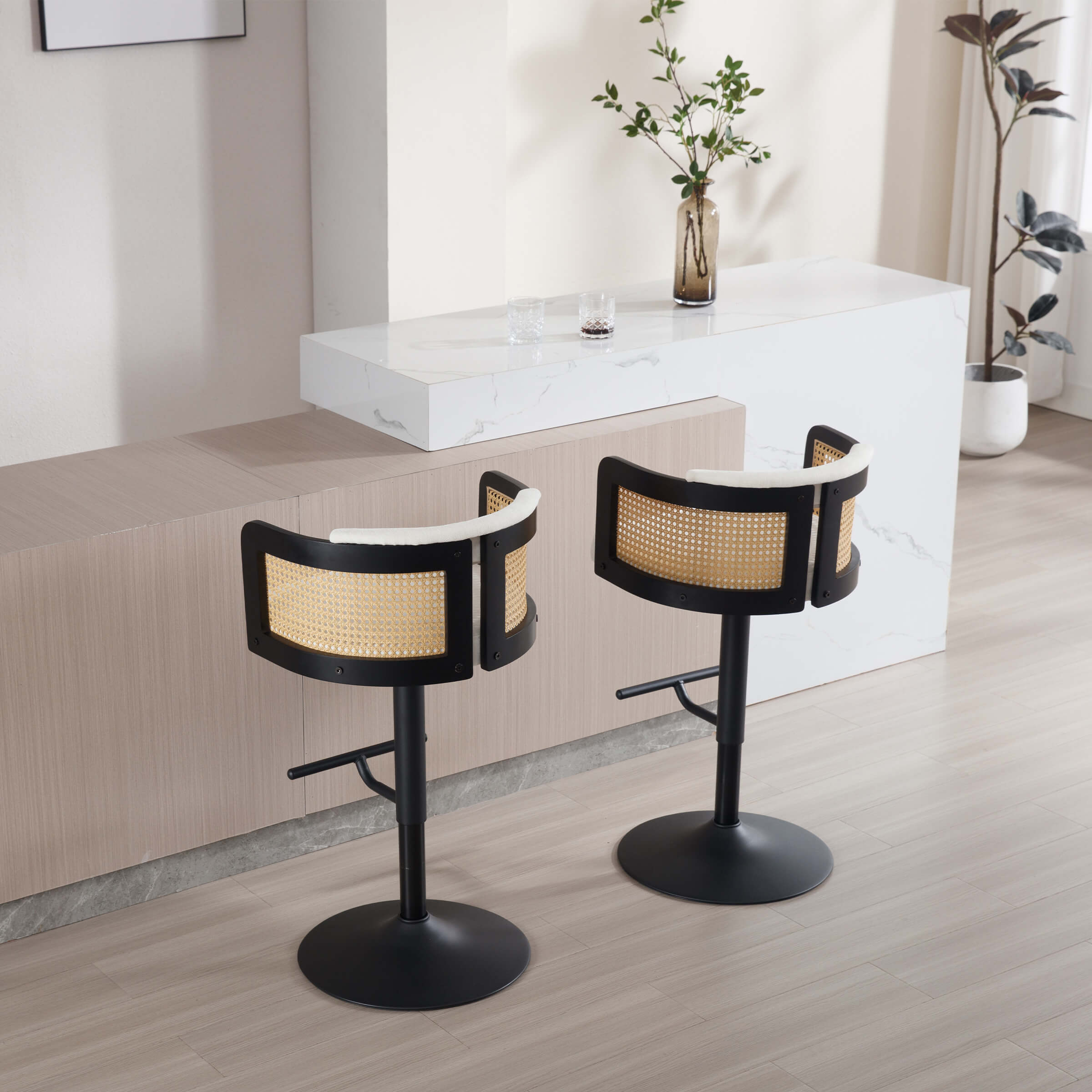 ZH4YOU Modern Upholstered Swivel Bar Stools Set of 2 - 6088AB