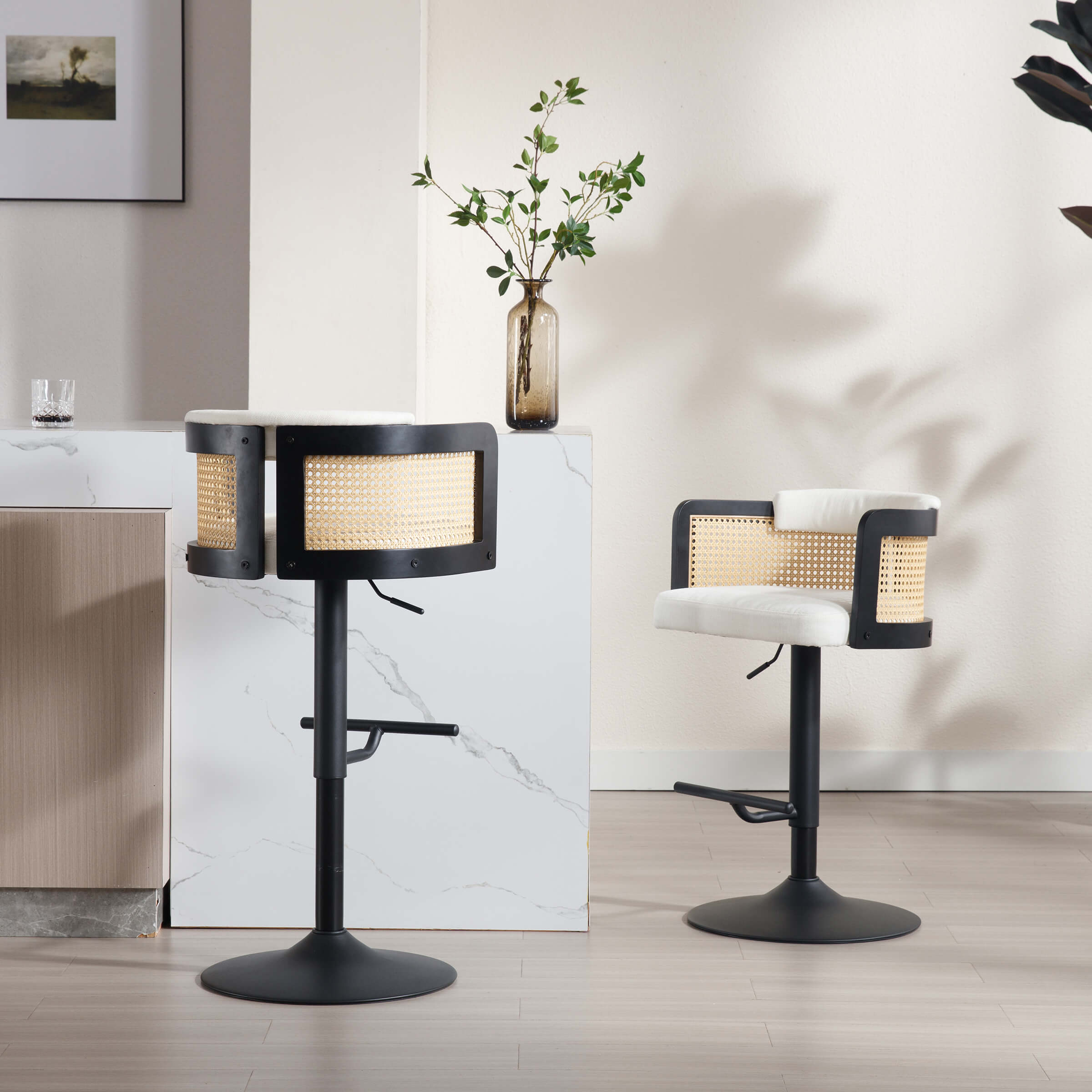 ZH4YOU Modern Upholstered Swivel Bar Stools Set of 2 - 6088AB
