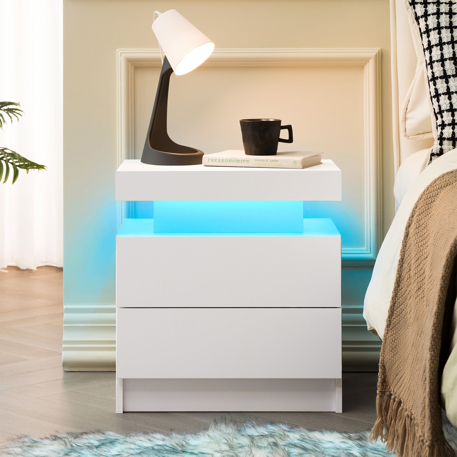 Modern LED Nightstand Bedside Table with 2 Drawers