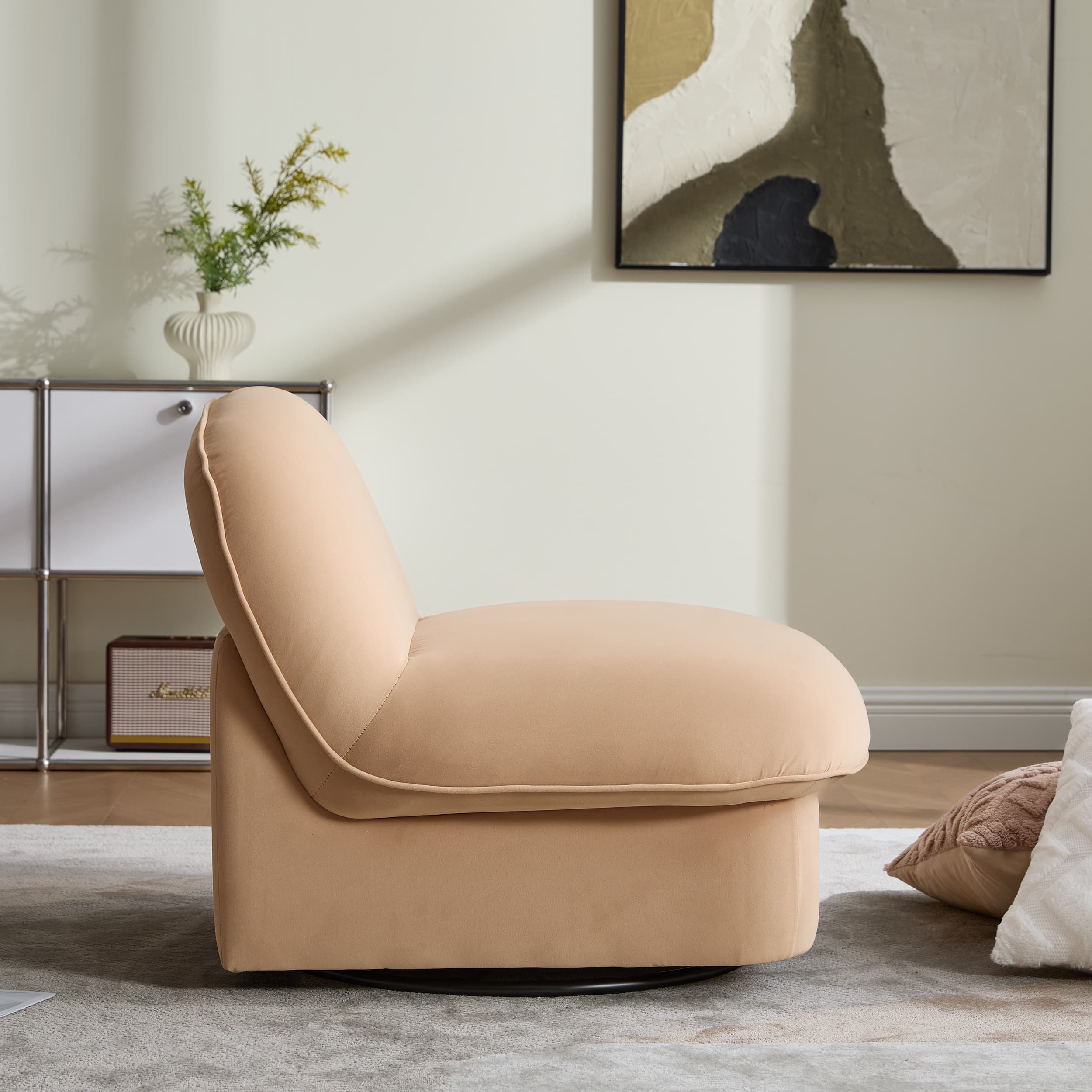 360° Swivel Velvet Pumpkin Barrel Chair with Metal Base