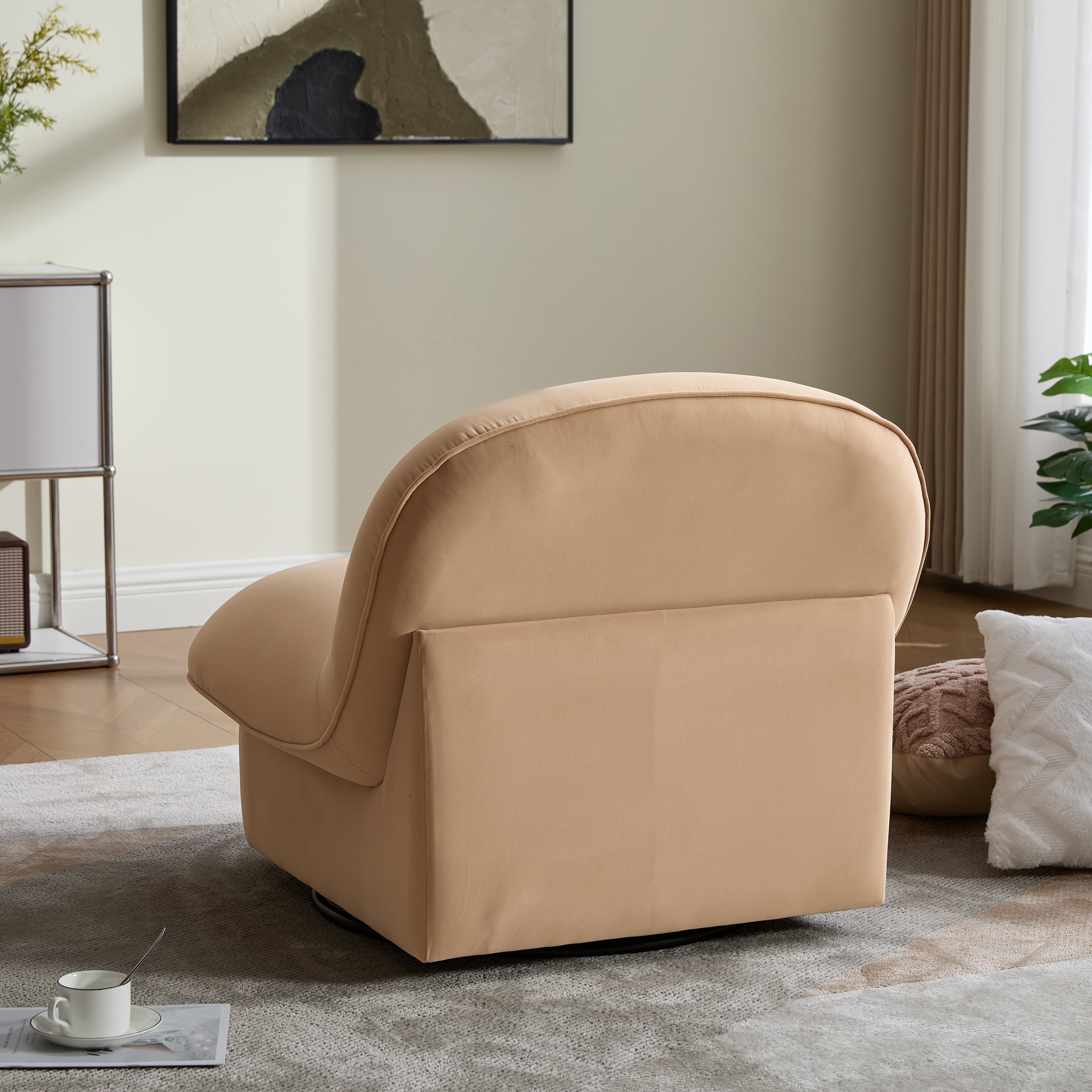 360° Swivel Velvet Pumpkin Barrel Chair with Metal Base