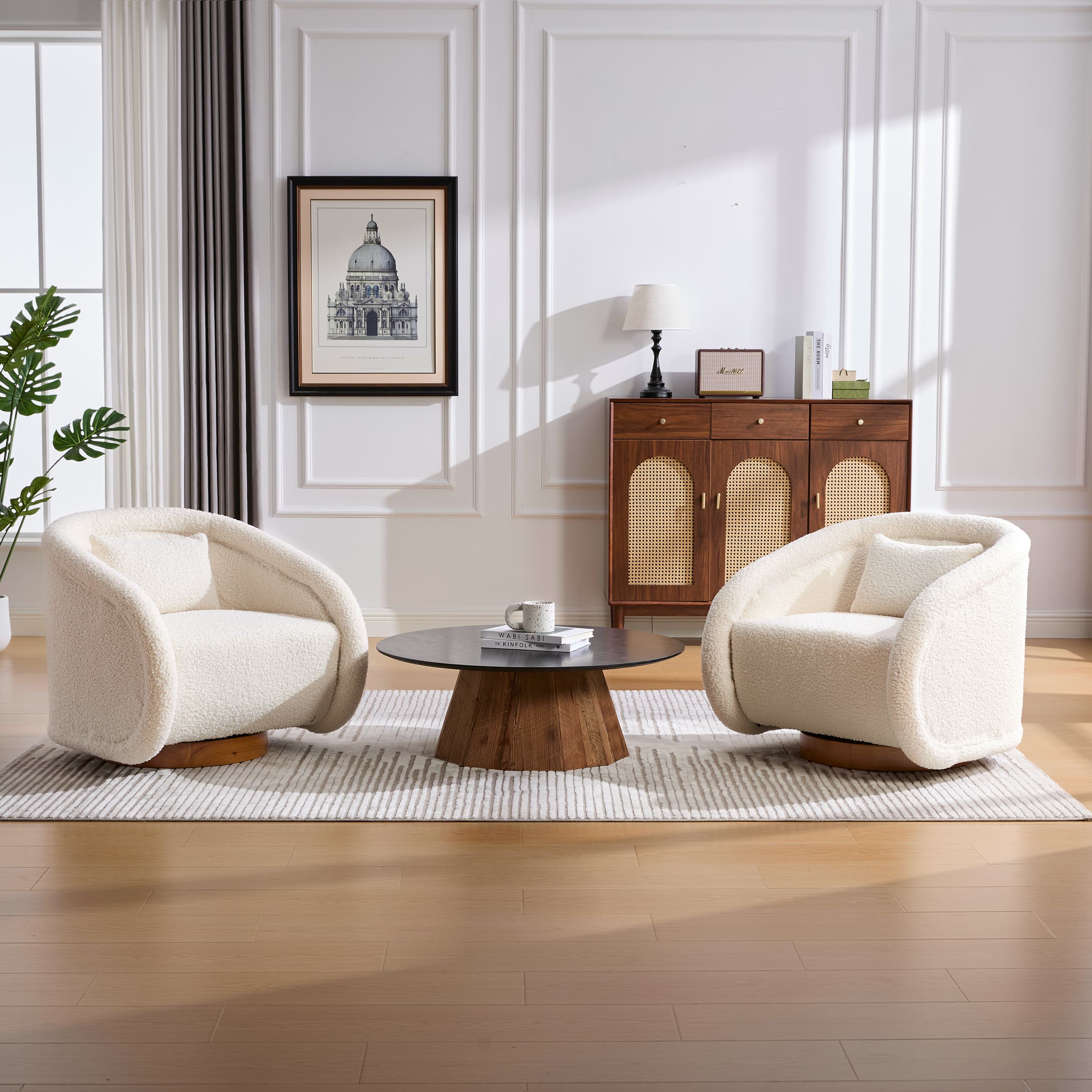 Velvet Pumpkin 360° Swivel Barrel Accent Chair