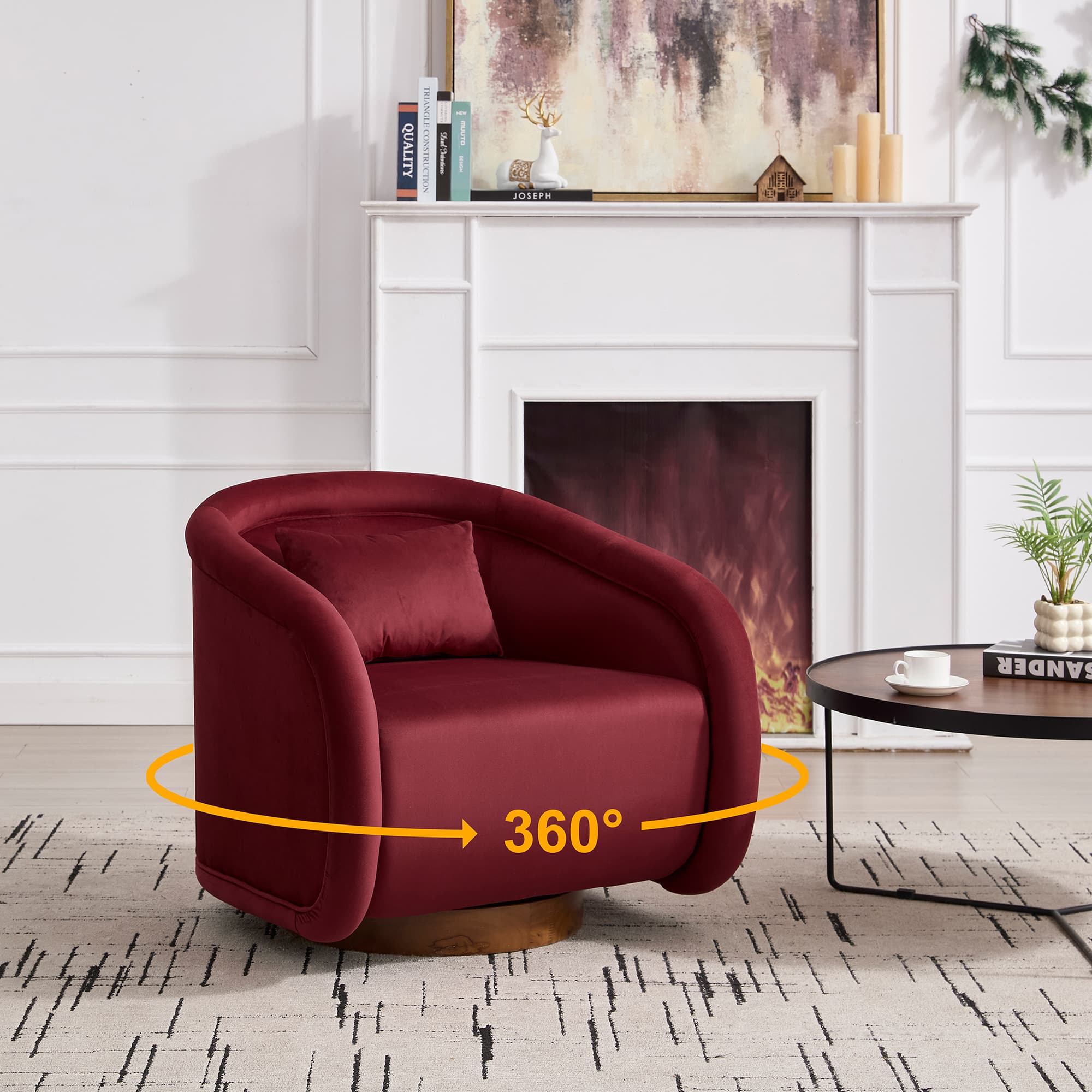 Velvet Pumpkin 360° Swivel Barrel Accent Chair