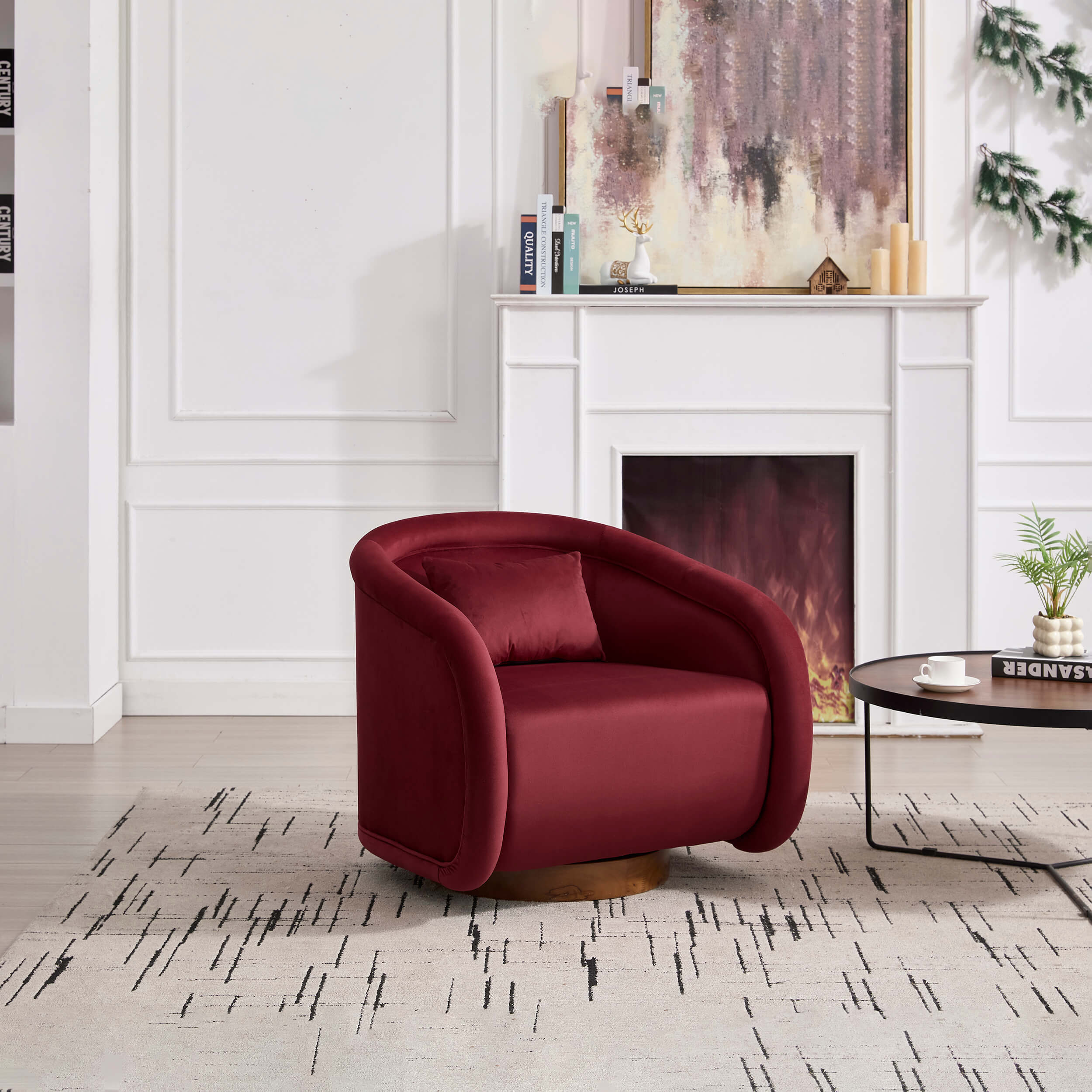 Velvet Pumpkin 360° Swivel Barrel Accent Chair