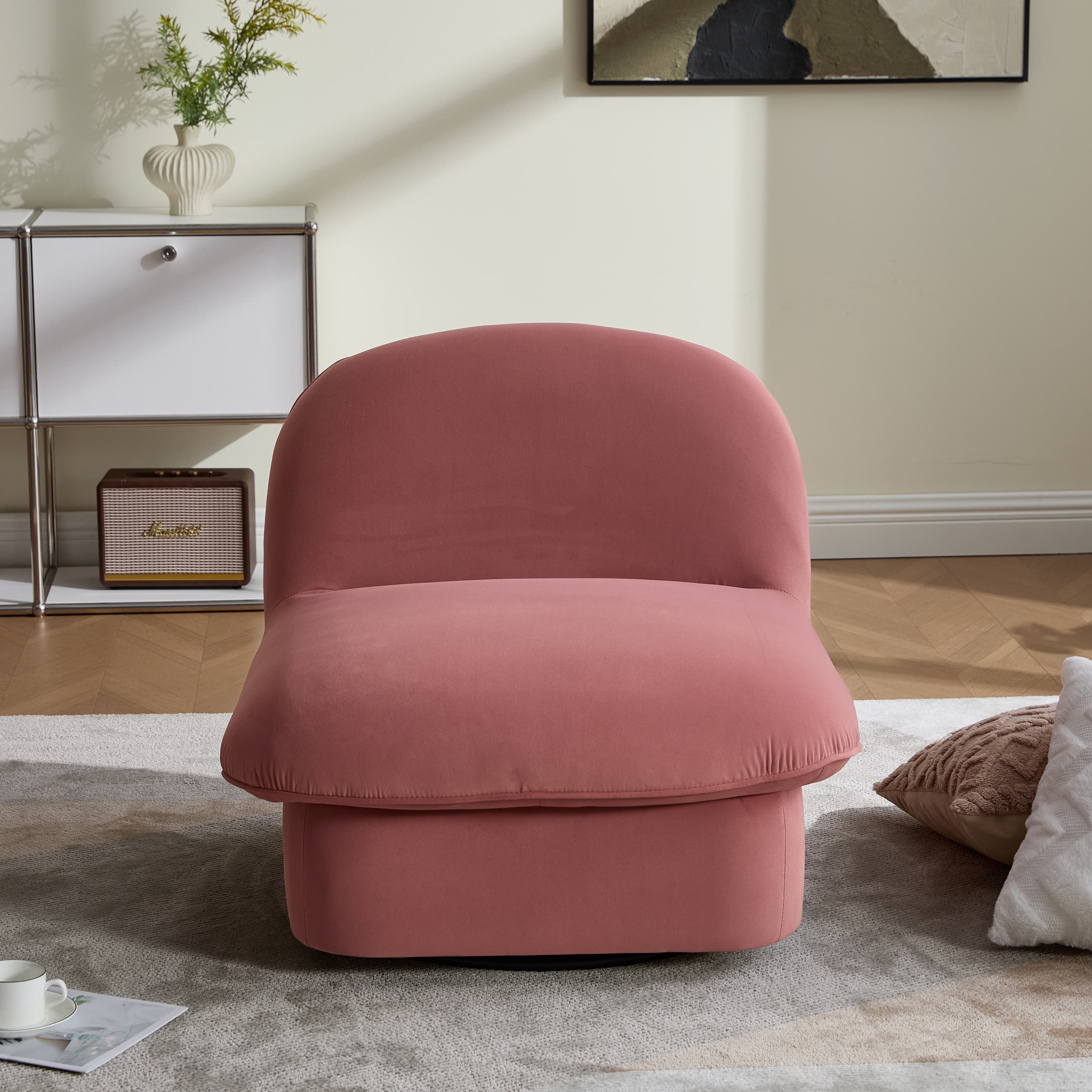 360° Swivel Velvet Pumpkin Barrel Chair with Metal Base