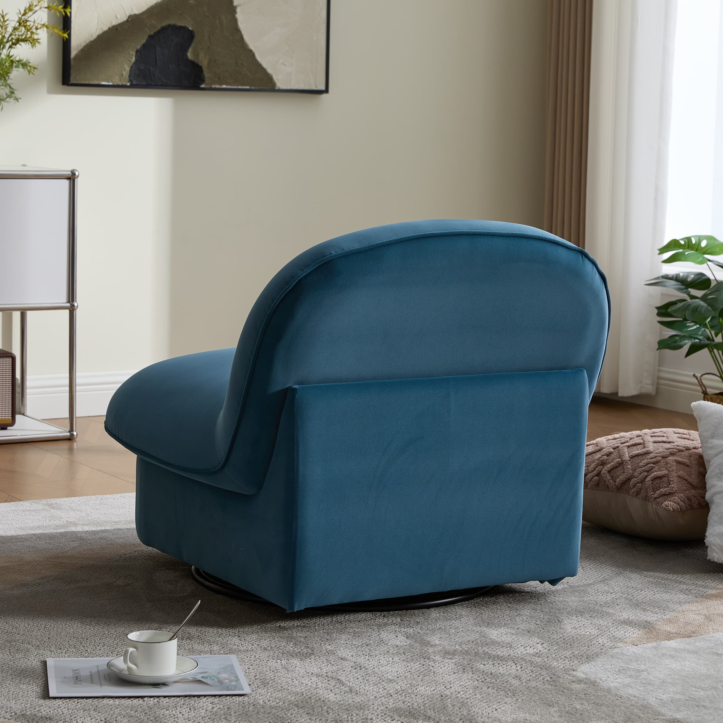 360° Swivel Velvet Pumpkin Barrel Chair with Metal Base