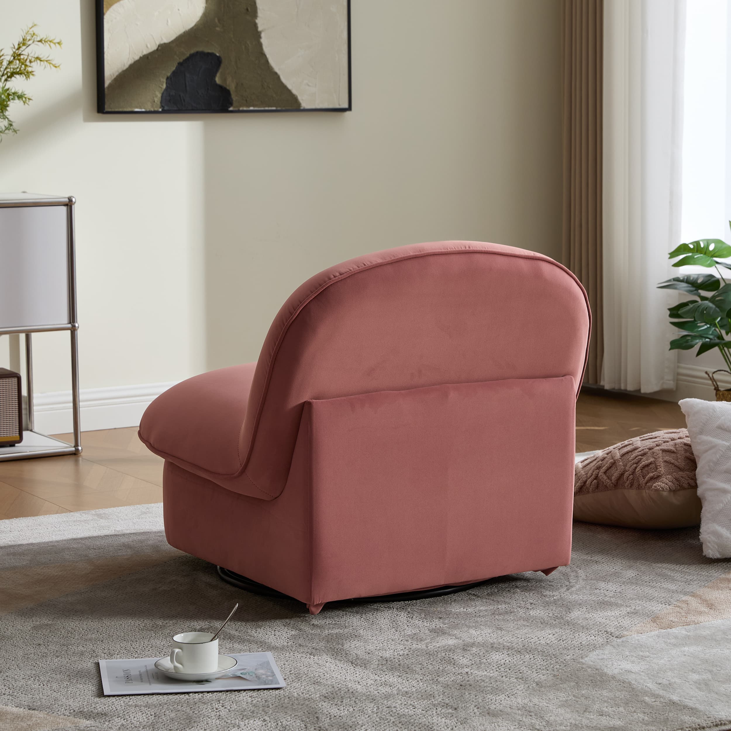360° Swivel Velvet Pumpkin Barrel Chair with Metal Base