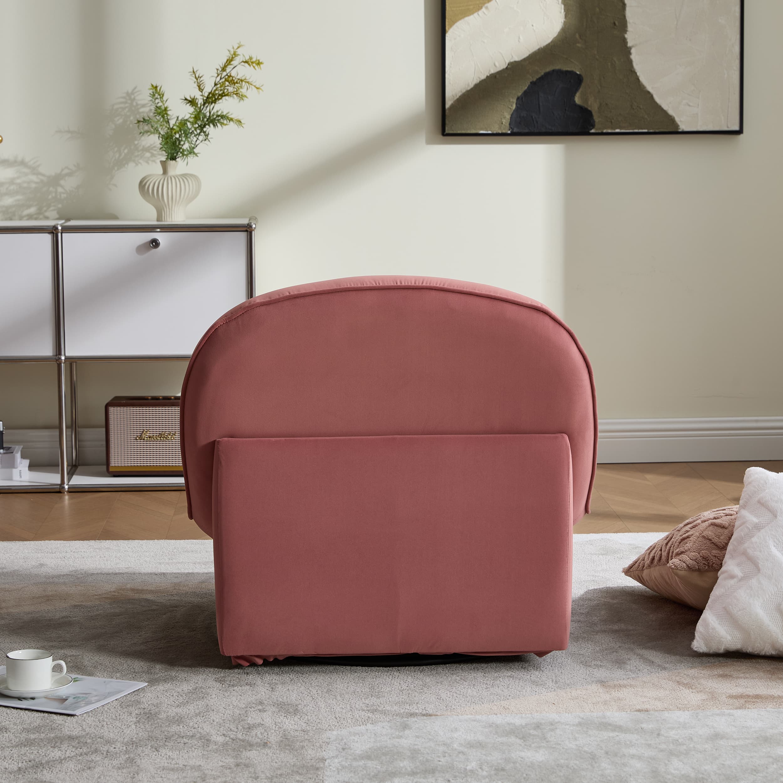 360° Swivel Velvet Pumpkin Barrel Chair with Metal Base