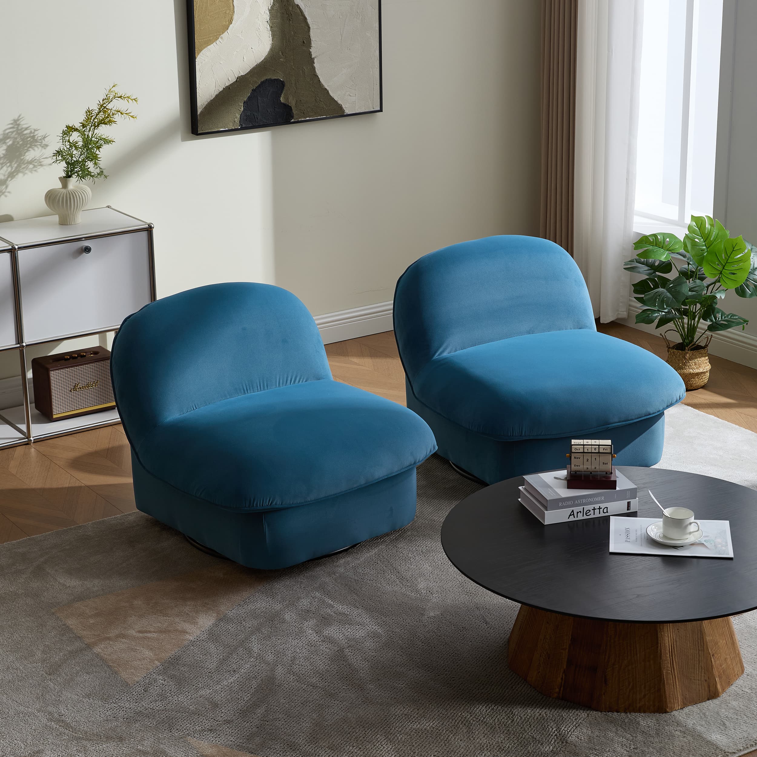 360° Swivel Velvet Pumpkin Barrel Chair with Metal Base